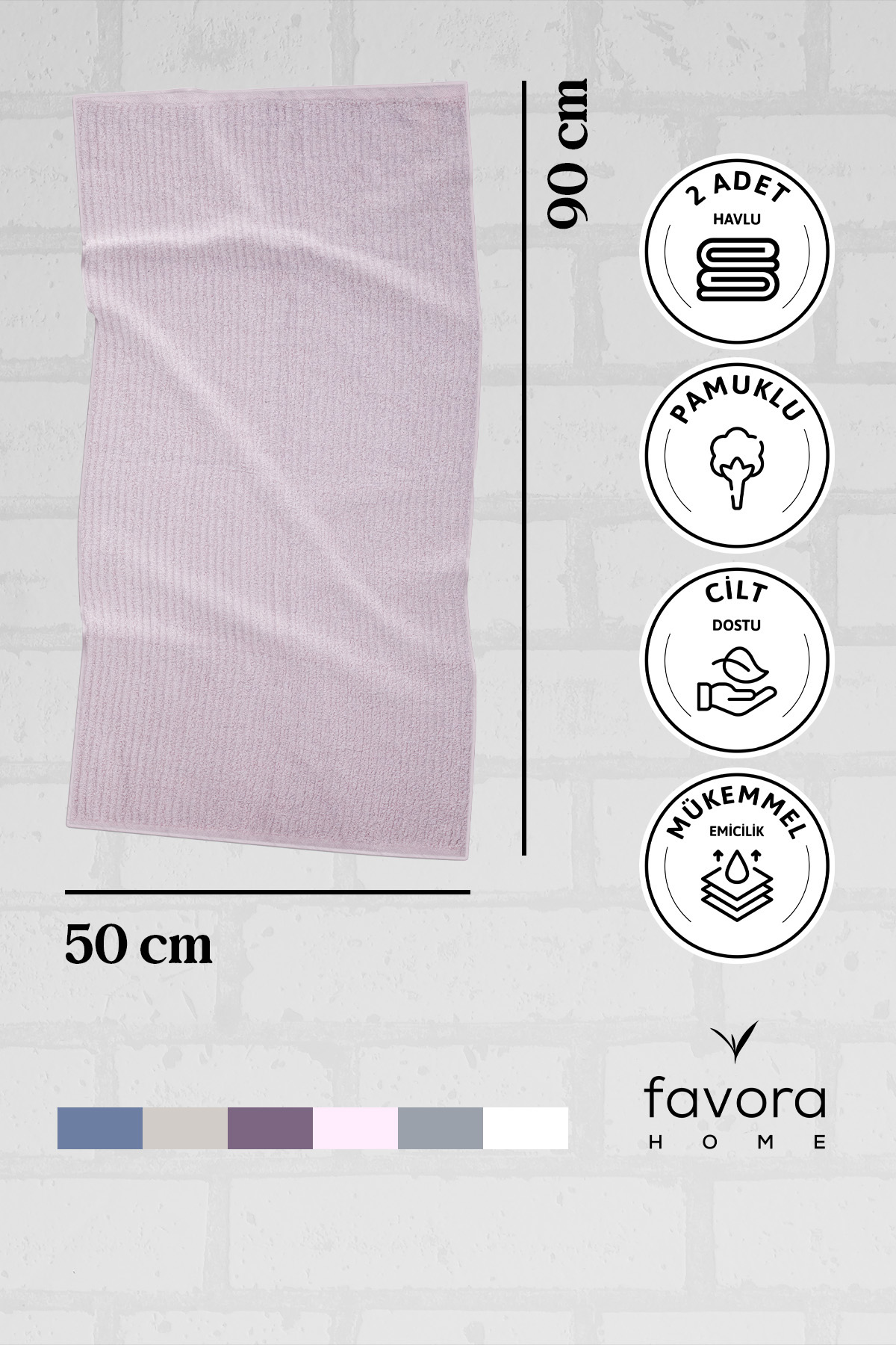Line Luxury Pamuklu 2li El Yüz Havlusu 50x90 - Pudra