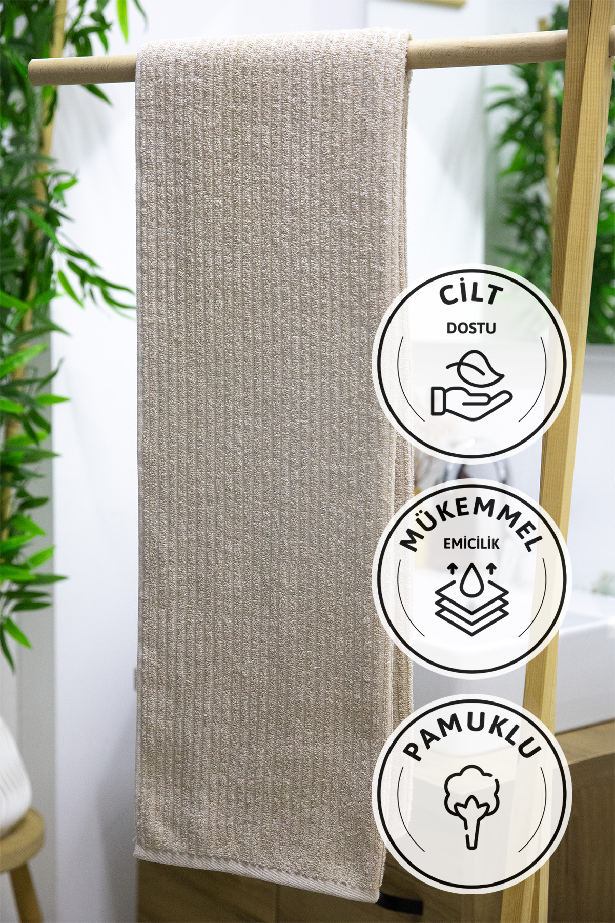 Line Luxury Pamuklu Banyo Havlusu 100x150 - Bej Line Luxury Pamuklu Banyo Havlusu 100x150 - Bej