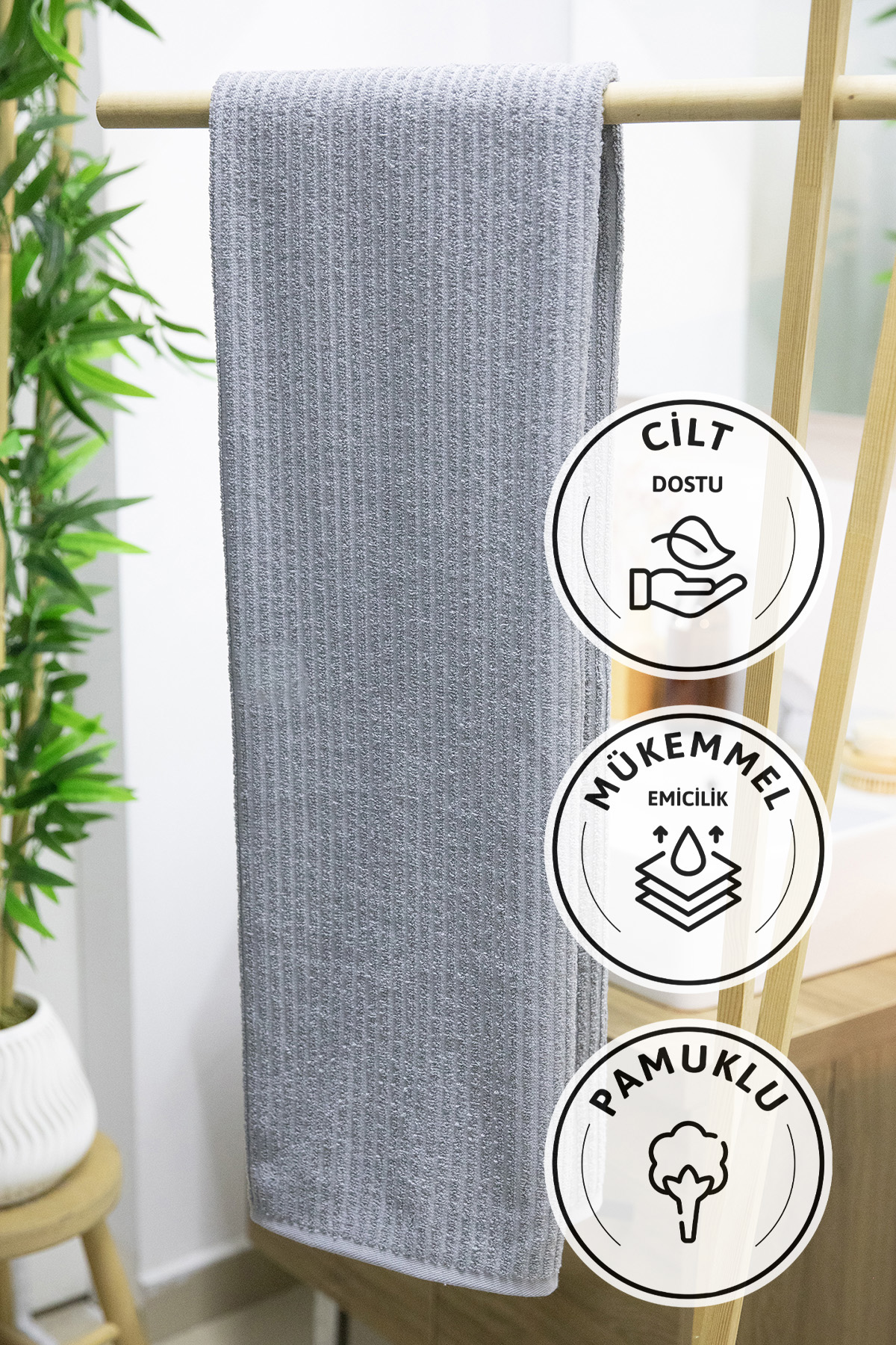 Line Luxury Pamuklu Banyo Havlusu 100x150 - Gri Line Luxury Pamuklu Banyo Havlusu 100x150 - Gri