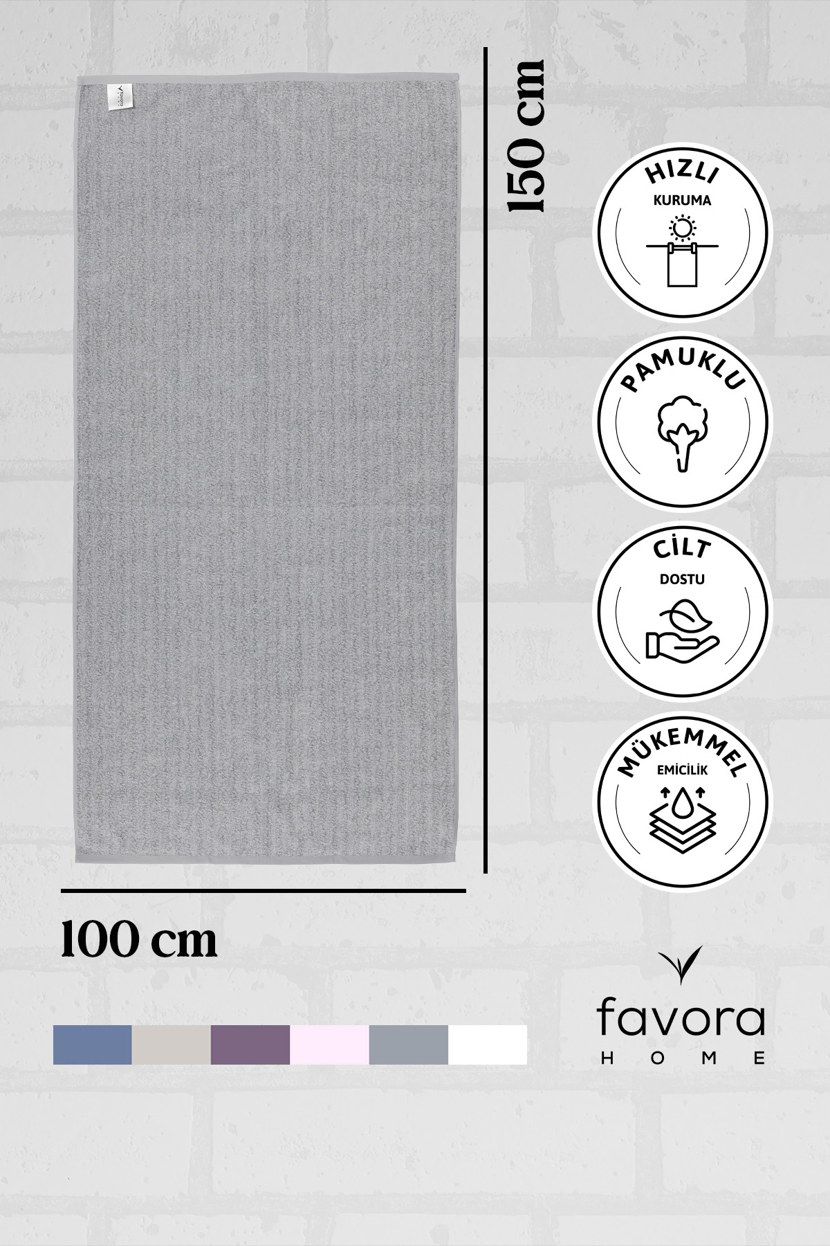 Line Luxury Pamuklu Banyo Havlusu 100x150 - Gri