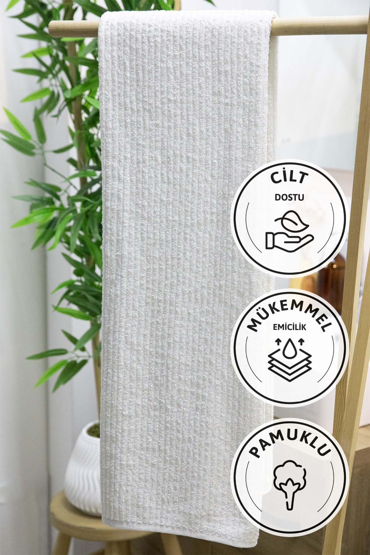 Line Luxury Pamuklu Banyo Havlusu 100x150 - Krem Line Luxury Pamuklu Banyo Havlusu 100x150 - Krem