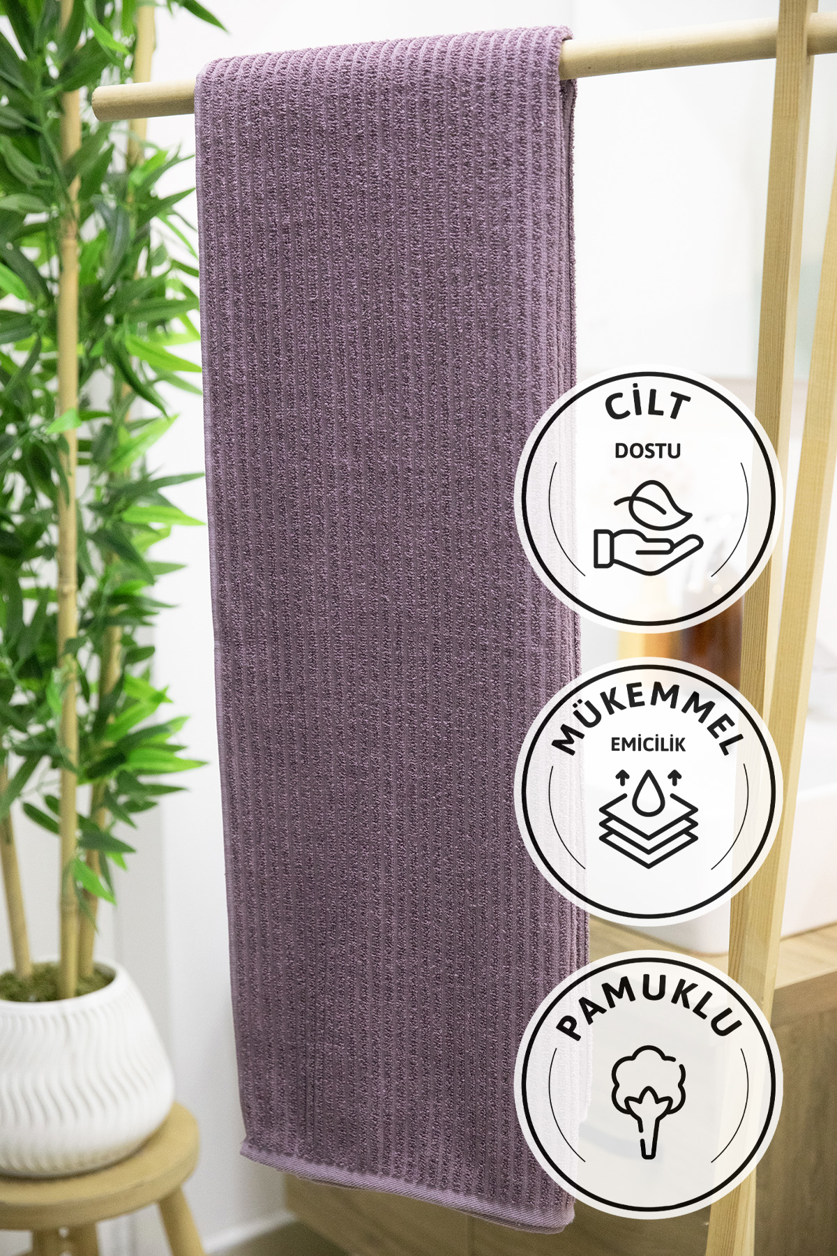 Line Luxury Pamuklu Banyo Havlusu 100x150 - Mürdüm
