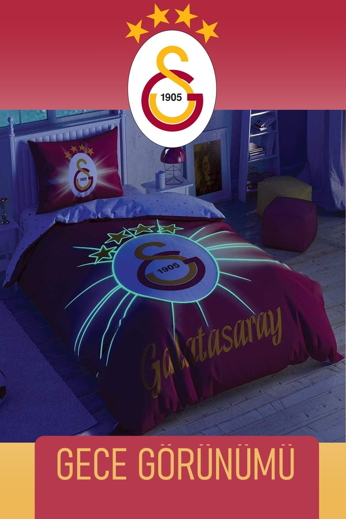 Taç Lisanslı Galatasaray Light Glow Tek kişilik Nevresim Takımı