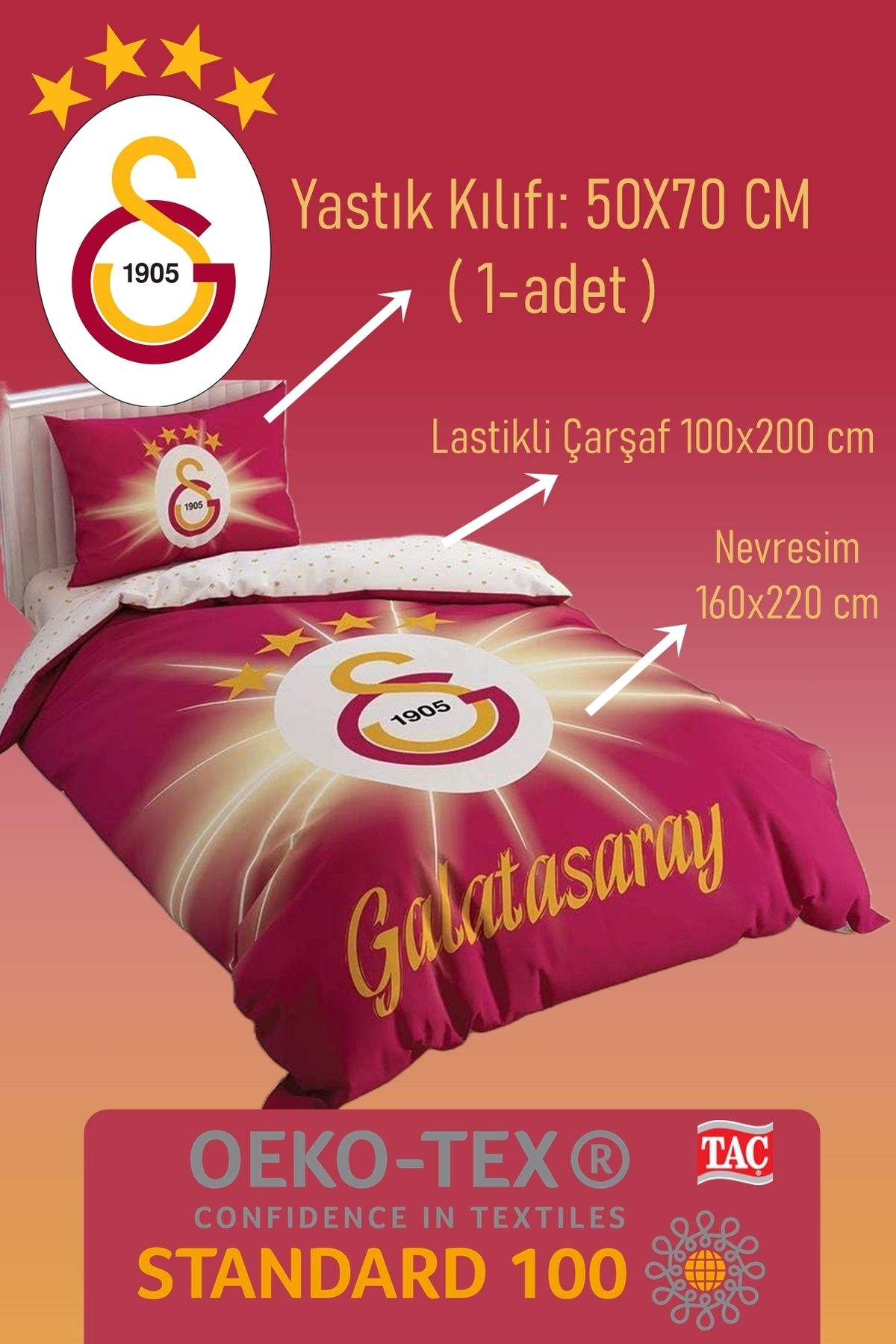 Taç Lisanslı Galatasaray Light Glow Tek kişilik Nevresim Takımı