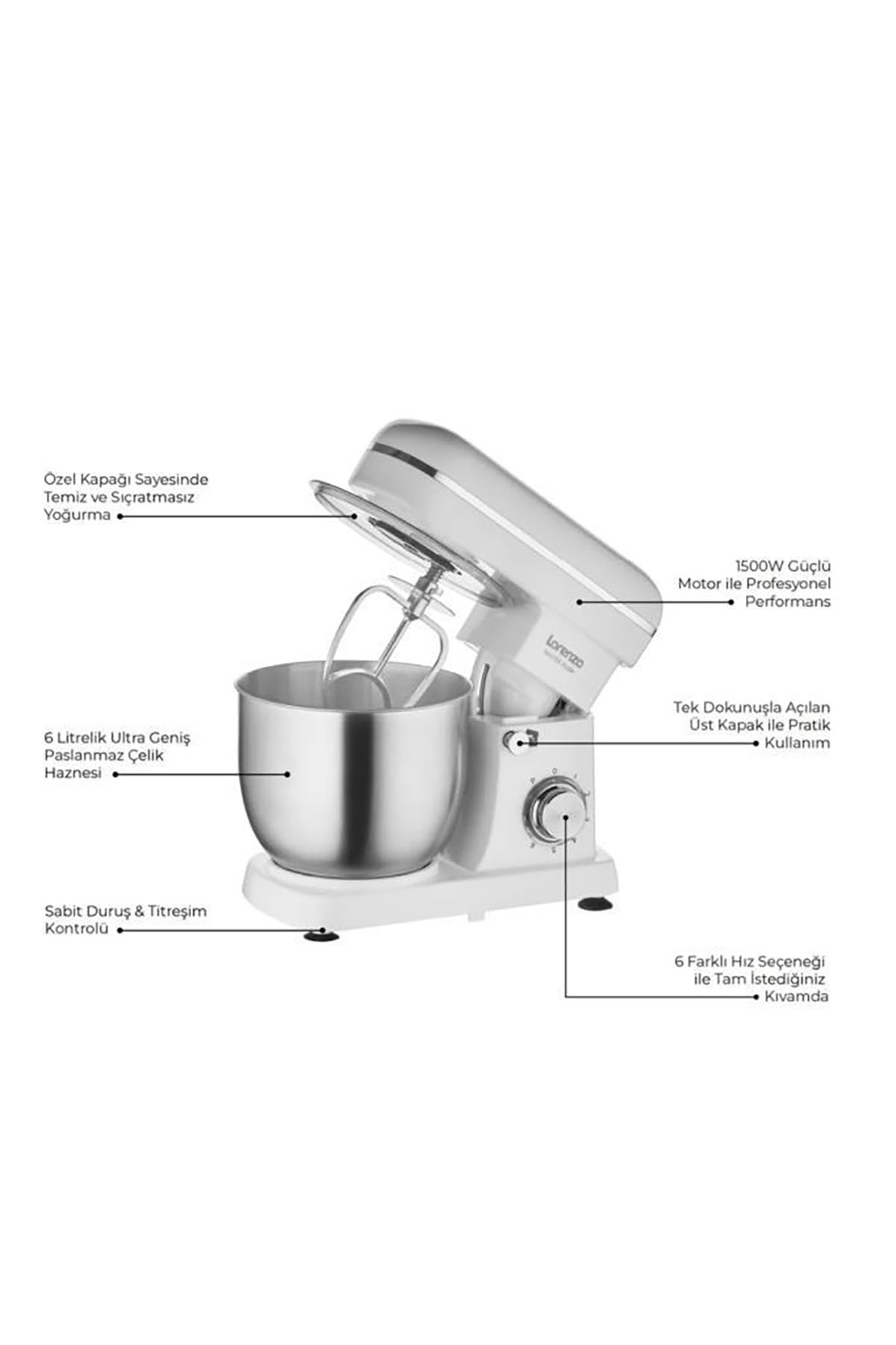 Lorenzo Masterplus Stand Mixer - Beyaz Lorenzo Masterplus Stand Mixer - Beyaz