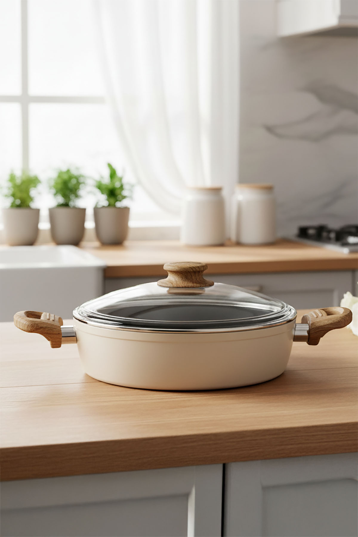 Lorenzo Sunnet Karnıyarık Tencere 26 Cm - Bej