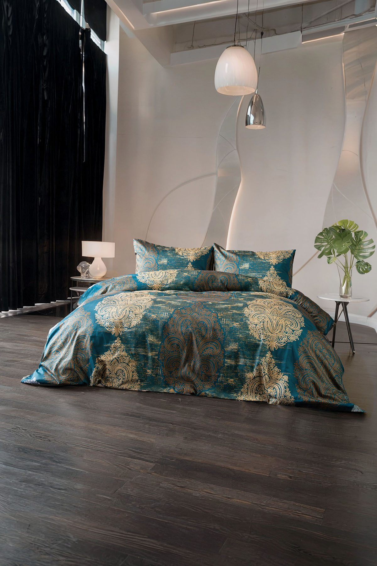 Maison Liora %100 Pamuk Saten Çift Kişilik Nevresim Takımı - Petrol