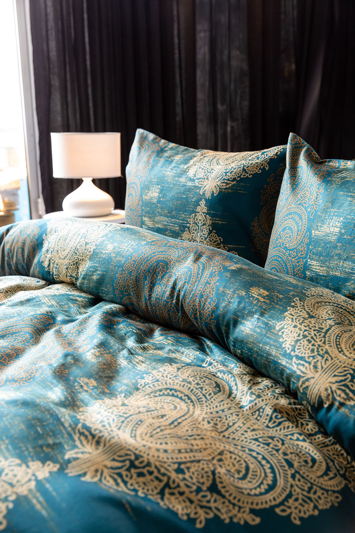 Maison Liora %100 Pamuk Saten Çift Kişilik Nevresim Takımı - Petrol