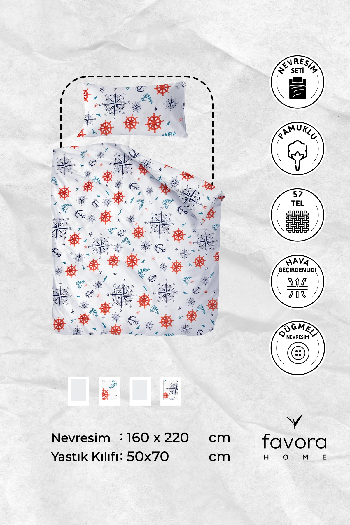 Marin Tek Kişilik Nevresim Seti - Lacivert Marin Tek Kişilik Nevresim Seti - Lacivert