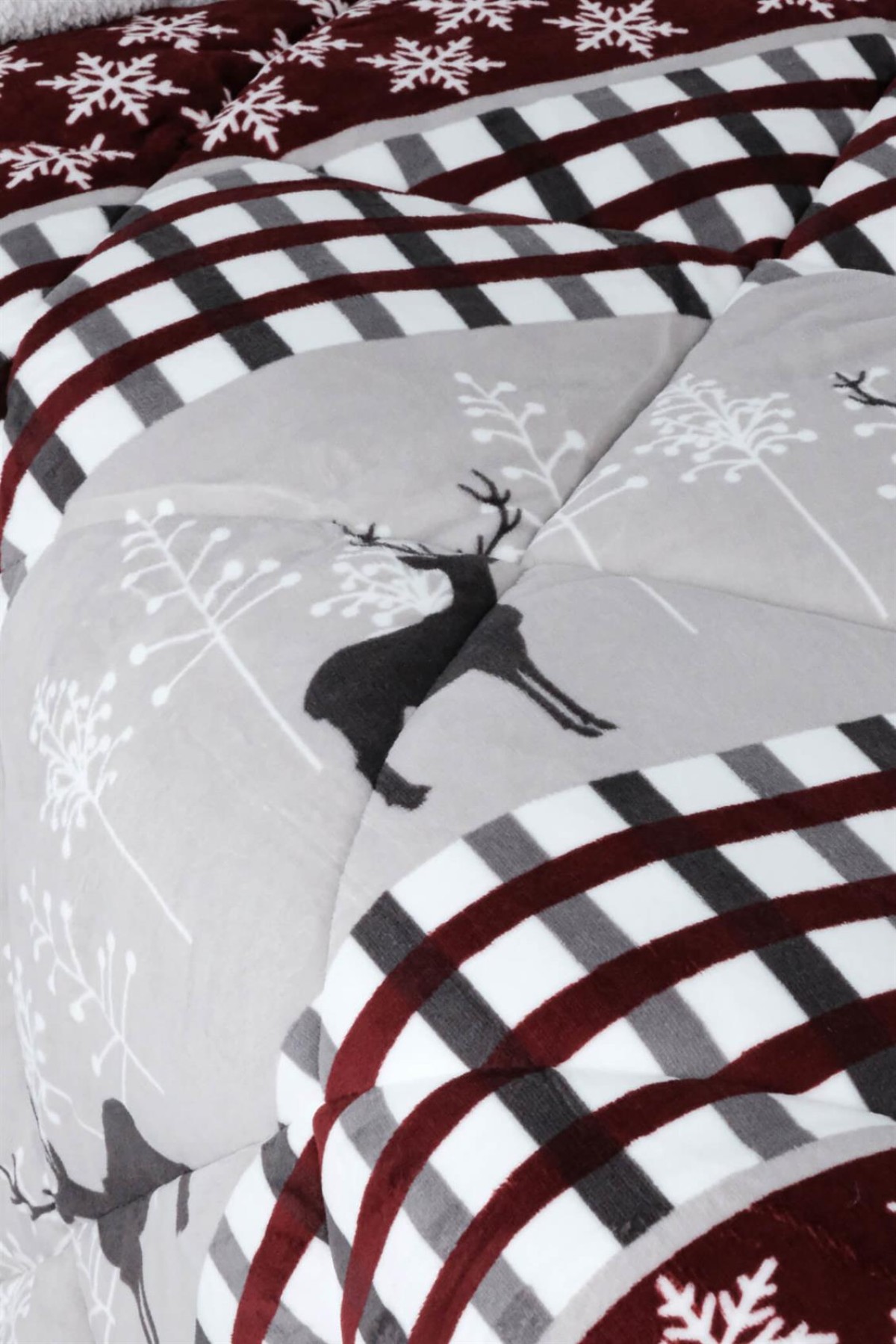Merinos Comforter Deer Gri Çift Kişilik Yorgan Seti - Kırmızı