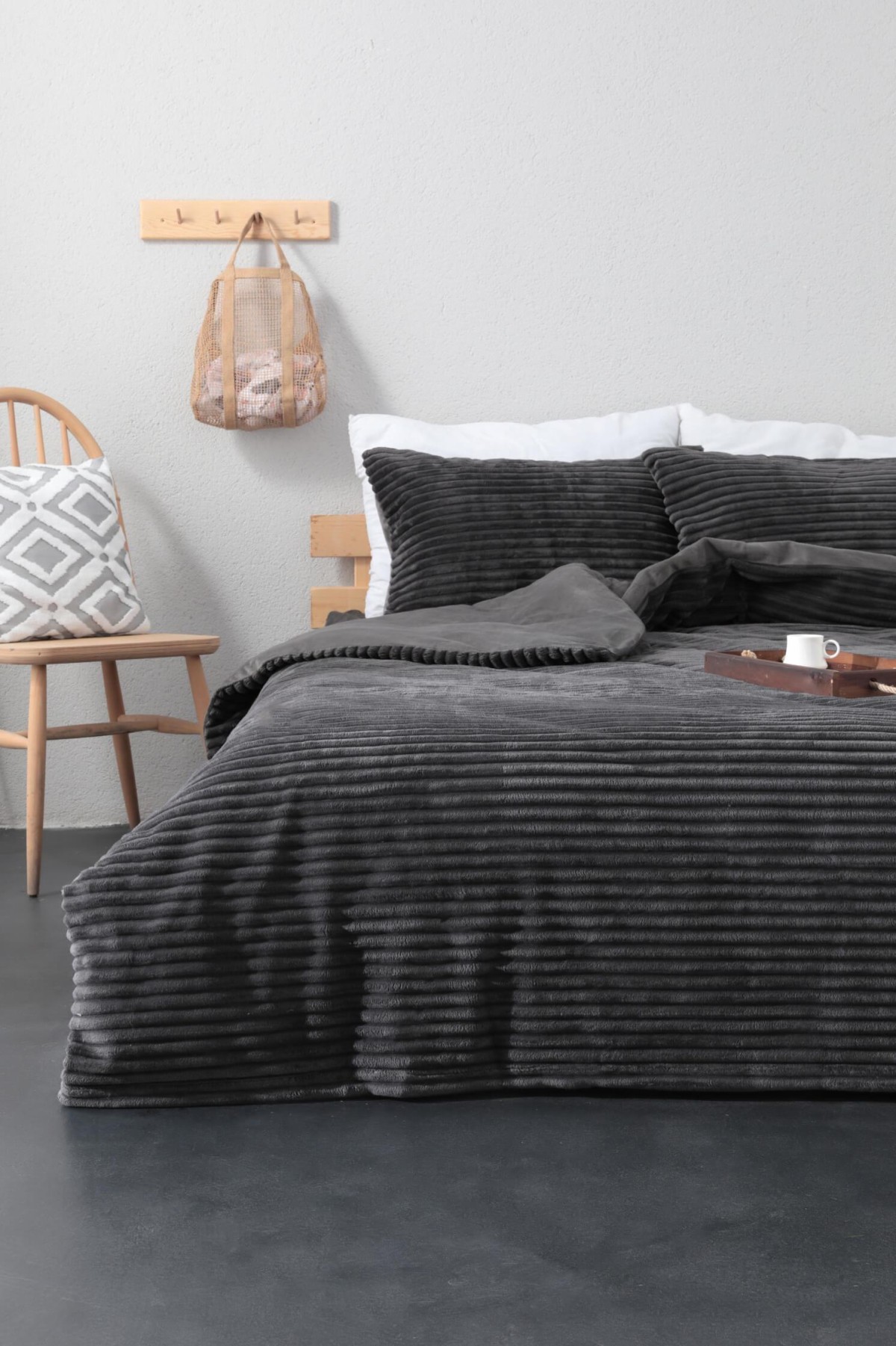 Merinos Eternity Fitilli Peluş Çift Kişilik Nevresim Takımı - Antrasit