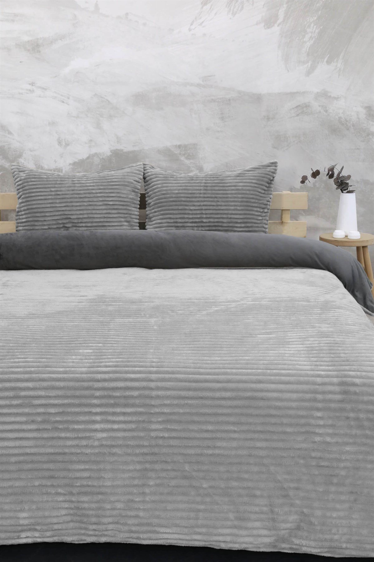 Merinos Eternity Fitilli Peluş Çift Kişilik Nevresim Takımı - Gri
