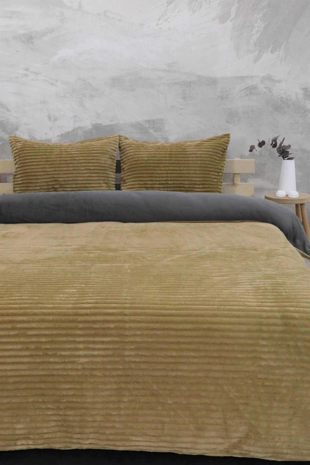 Merinos Eternity Fitilli Peluş Çift Kişilik Nevresim Takımı - Hardal