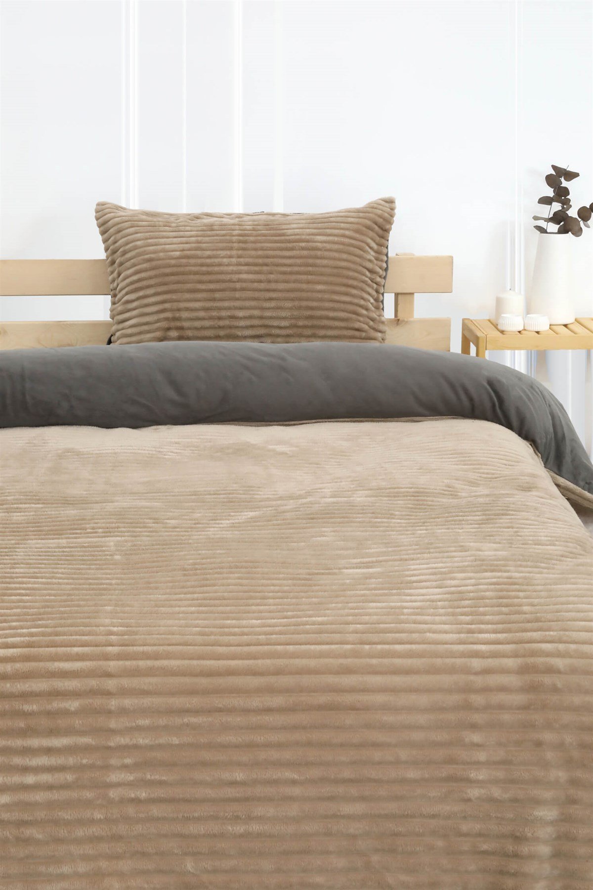 Merinos Eternity Fitilli Peluş Tek Kişilik Nevresim Takımı - Bej