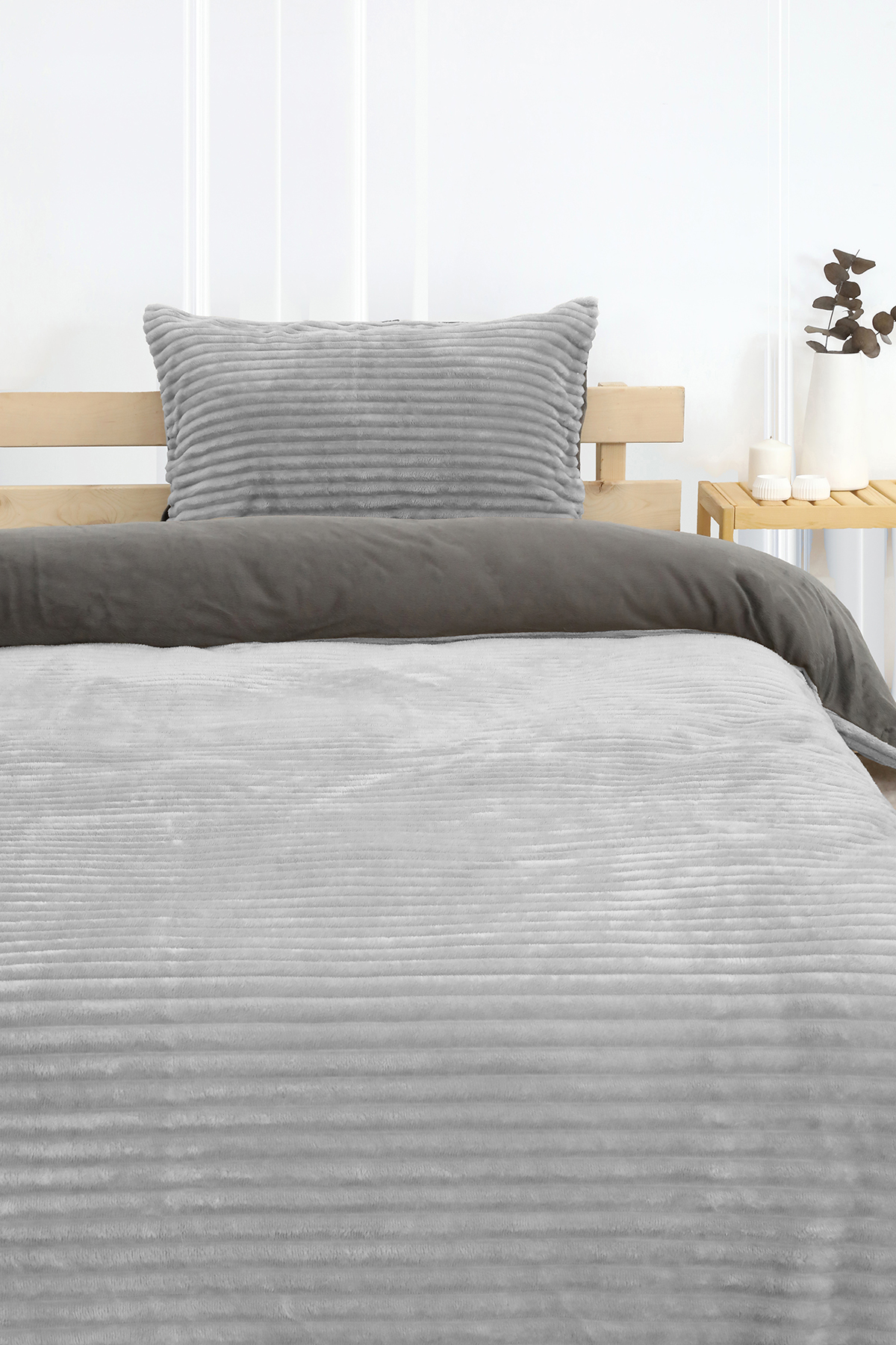 Merinos Eternity Fitilli Peluş Tek Kişilik Nevresim Takımı - Gri