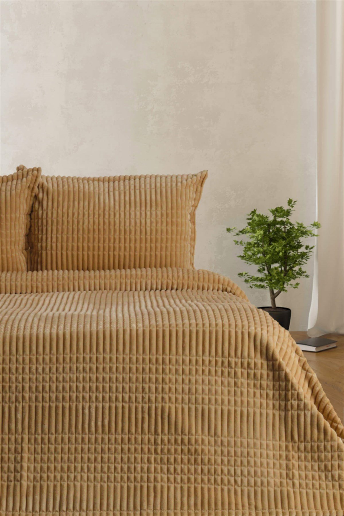 Merinos Modern Line 3 Parça Battaniye Seti - Hardal