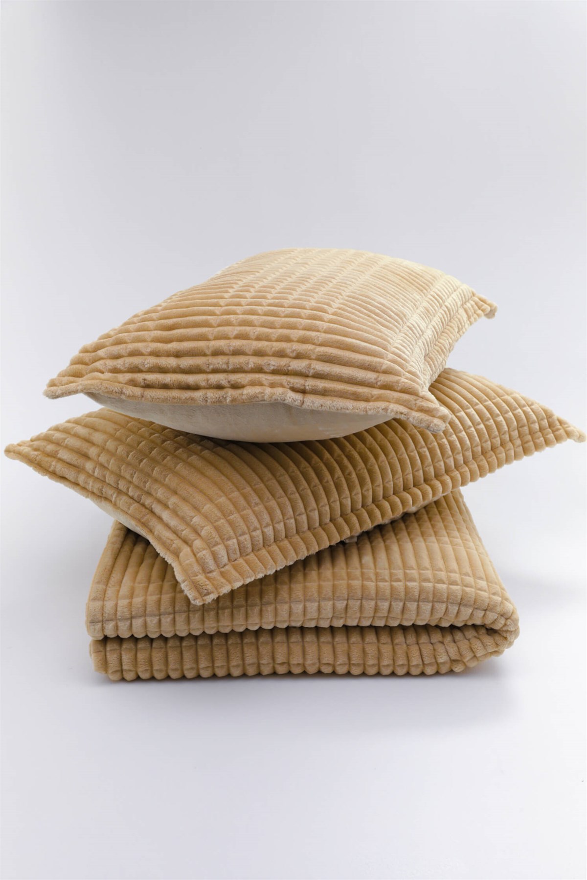 Merinos Modern Line 3 Parça Battaniye Seti - Hardal