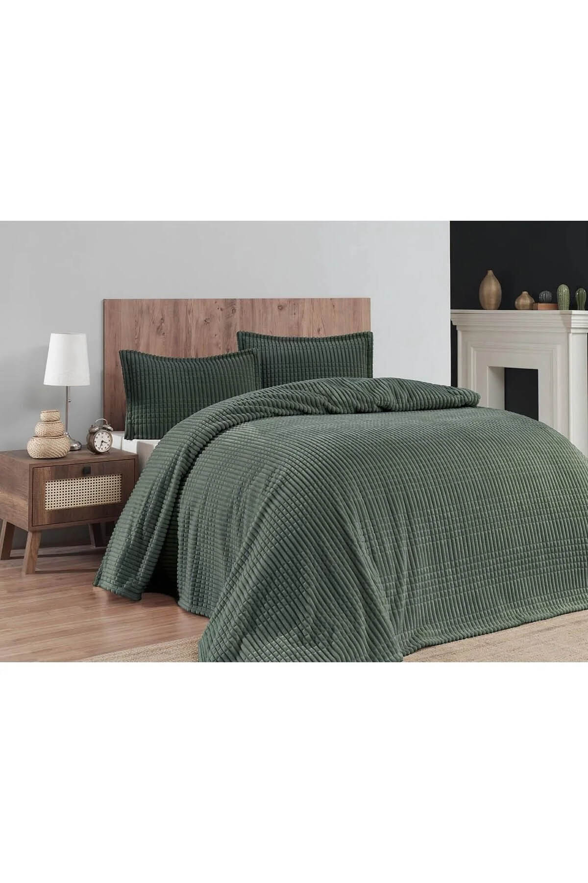 Merinos Modern Line 3 Parça Battaniye Seti - Yeşil