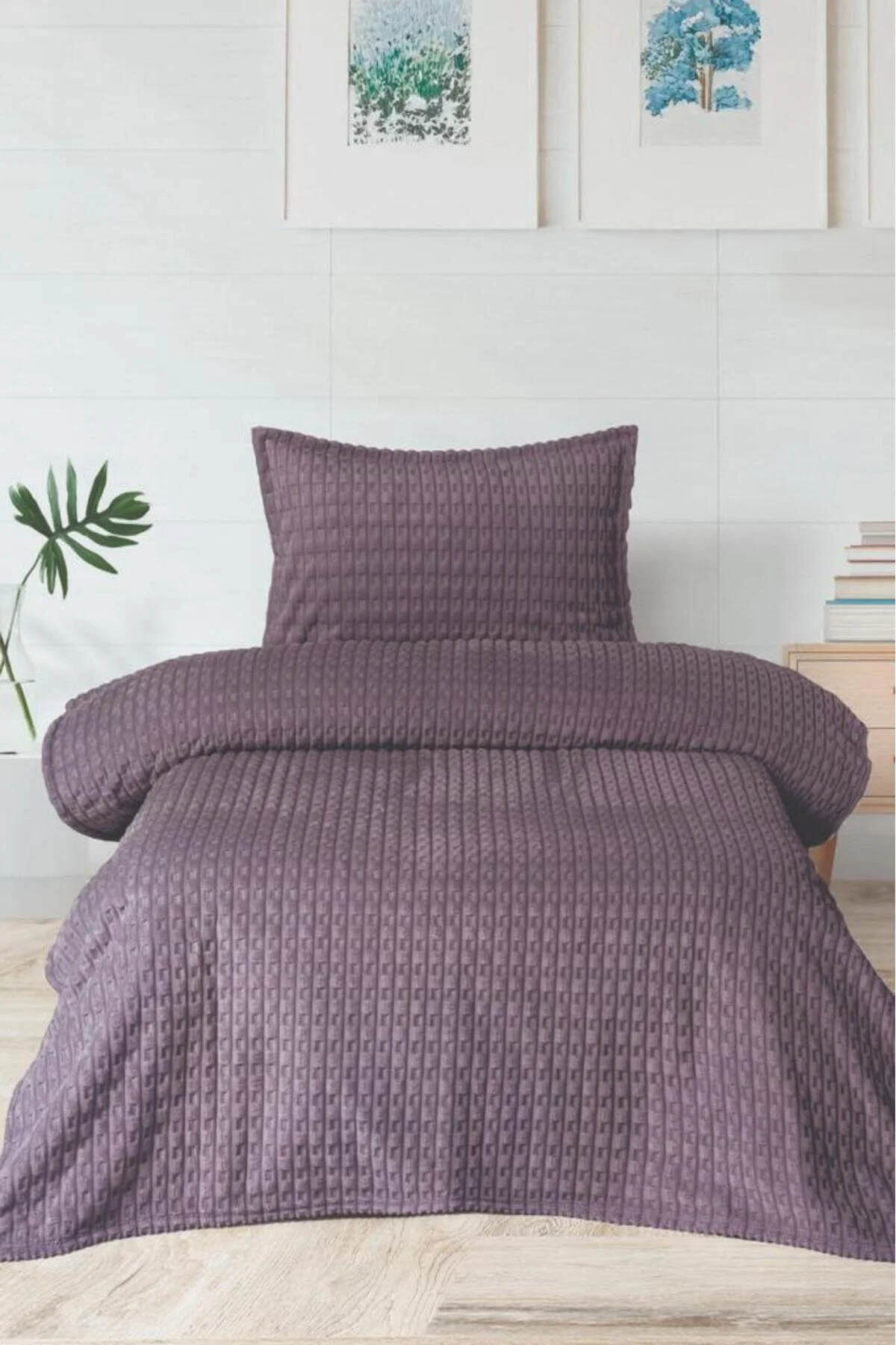 Merinos Modern Line Twist 2 Parça Tek Kişilik Battaniye Seti - Mor Merinos Modern Line Twist 2 Parça Tek Kişilik Battaniye Seti - Mor