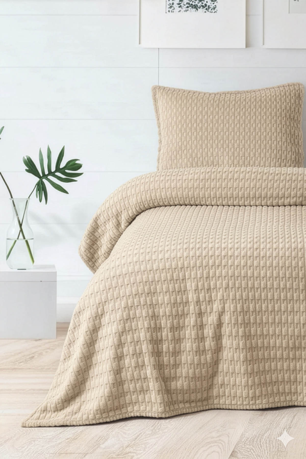 Merinos Modern Line Twist 2 Parça Tek Kişilik Battaniye Seti - Vizon