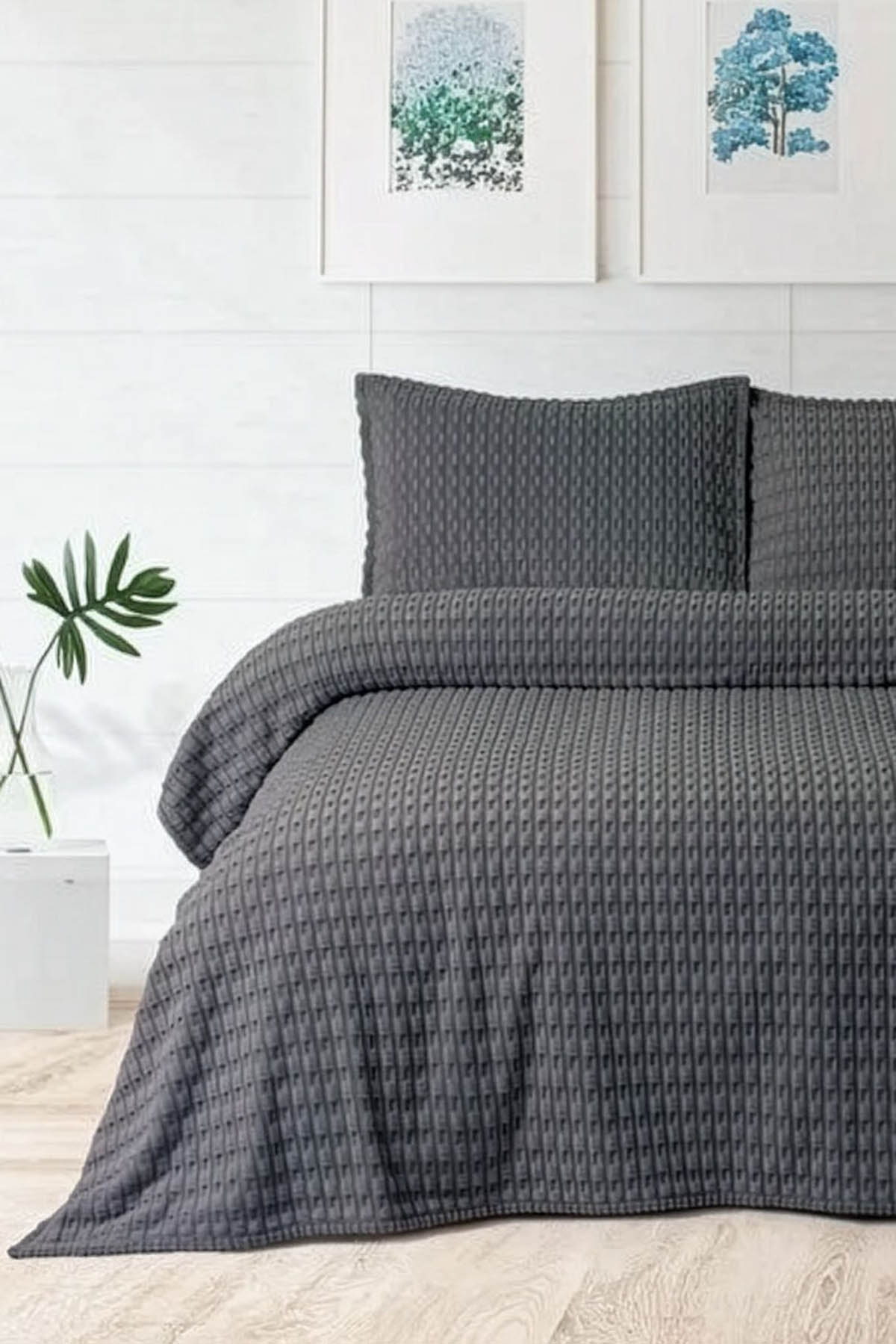 Merinos Modern Line Twist 3 Parça Çift Kişilik Battaniye Seti - Antrasit Merinos Modern Line Twist 3 Parça Çift Kişilik Battaniye Seti - Antrasit