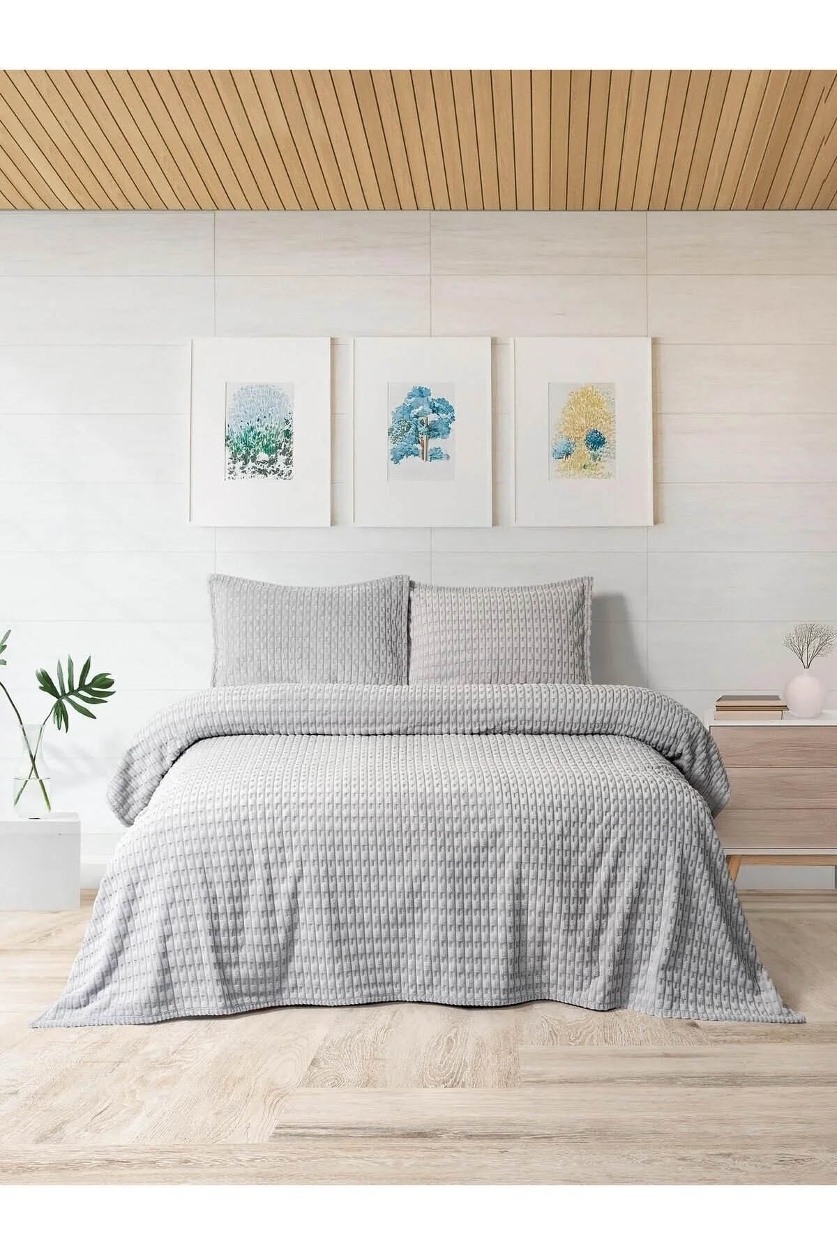 Merinos Modern Line Twist 3 Parça Çift Kişilik Battaniye Seti - Gri Merinos Modern Line Twist 3 Parça Çift Kişilik Battaniye Seti - Gri