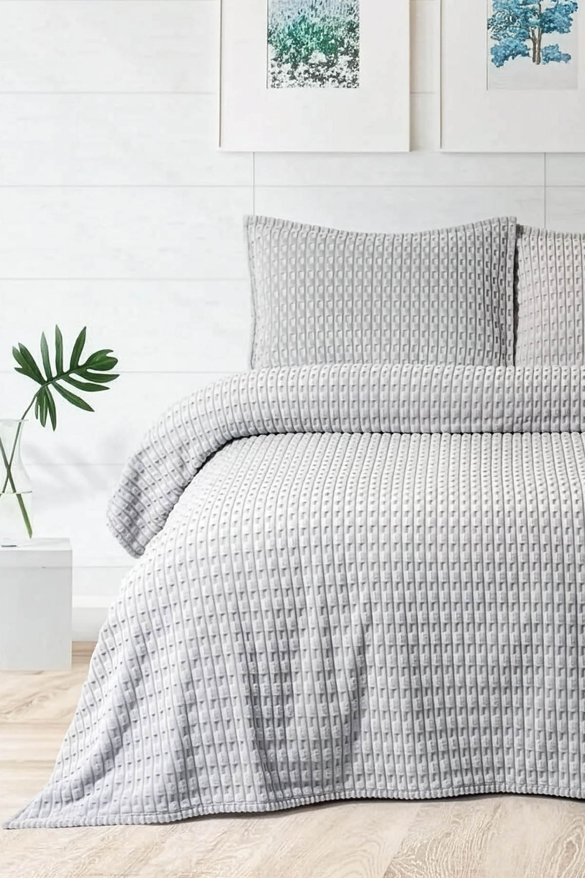 Merinos Modern Line Twist 3 Parça Çift Kişilik Battaniye Seti - Gri Merinos Modern Line Twist 3 Parça Çift Kişilik Battaniye Seti - Gri