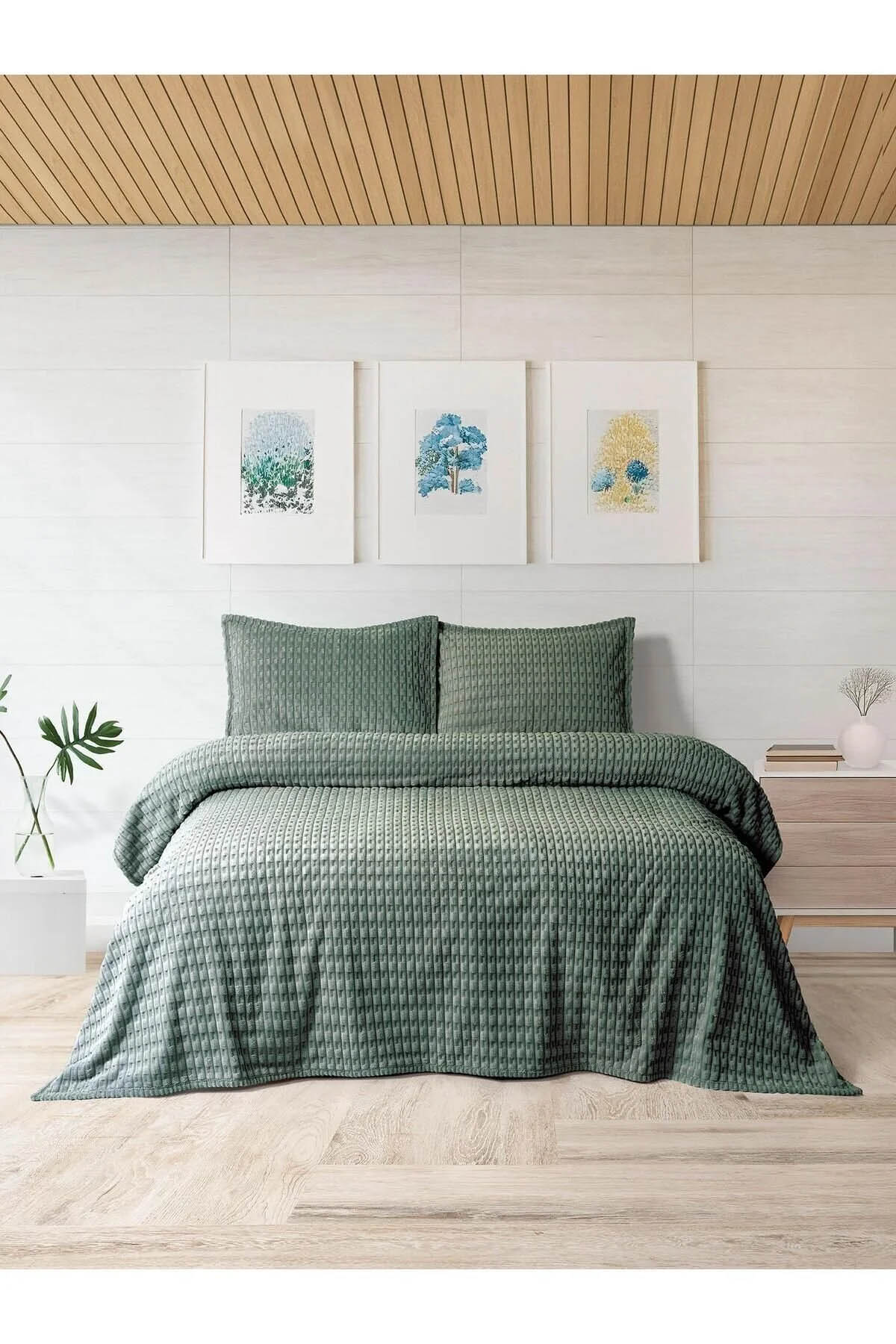 Merinos Modern Line Twist 3 Parça Çift Kişilik Battaniye Seti - Yeşil Merinos Modern Line Twist 3 Parça Çift Kişilik Battaniye Seti - Yeşil