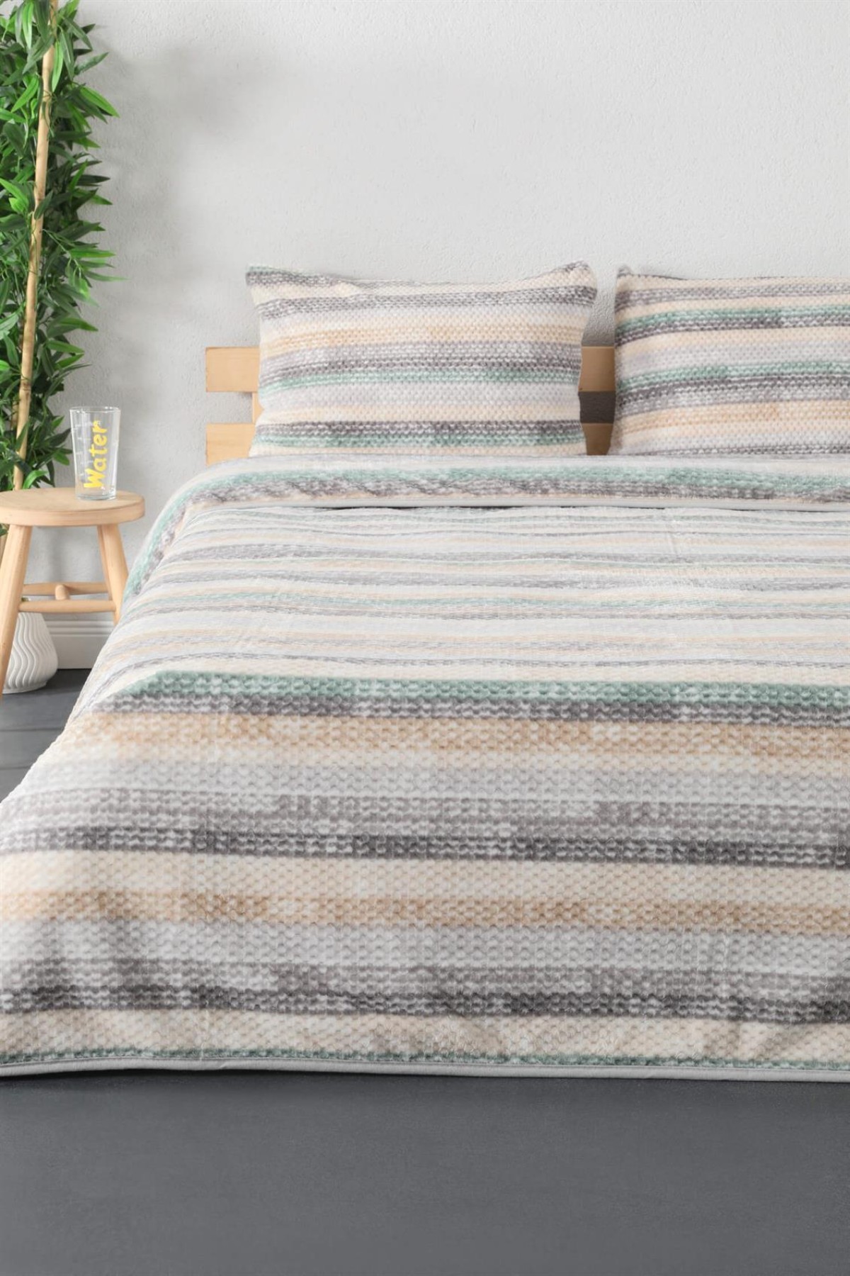 Merinos Relax 3 Parça Color Lines Çift Kişilik Yatak Örtüsü Seti - Gri