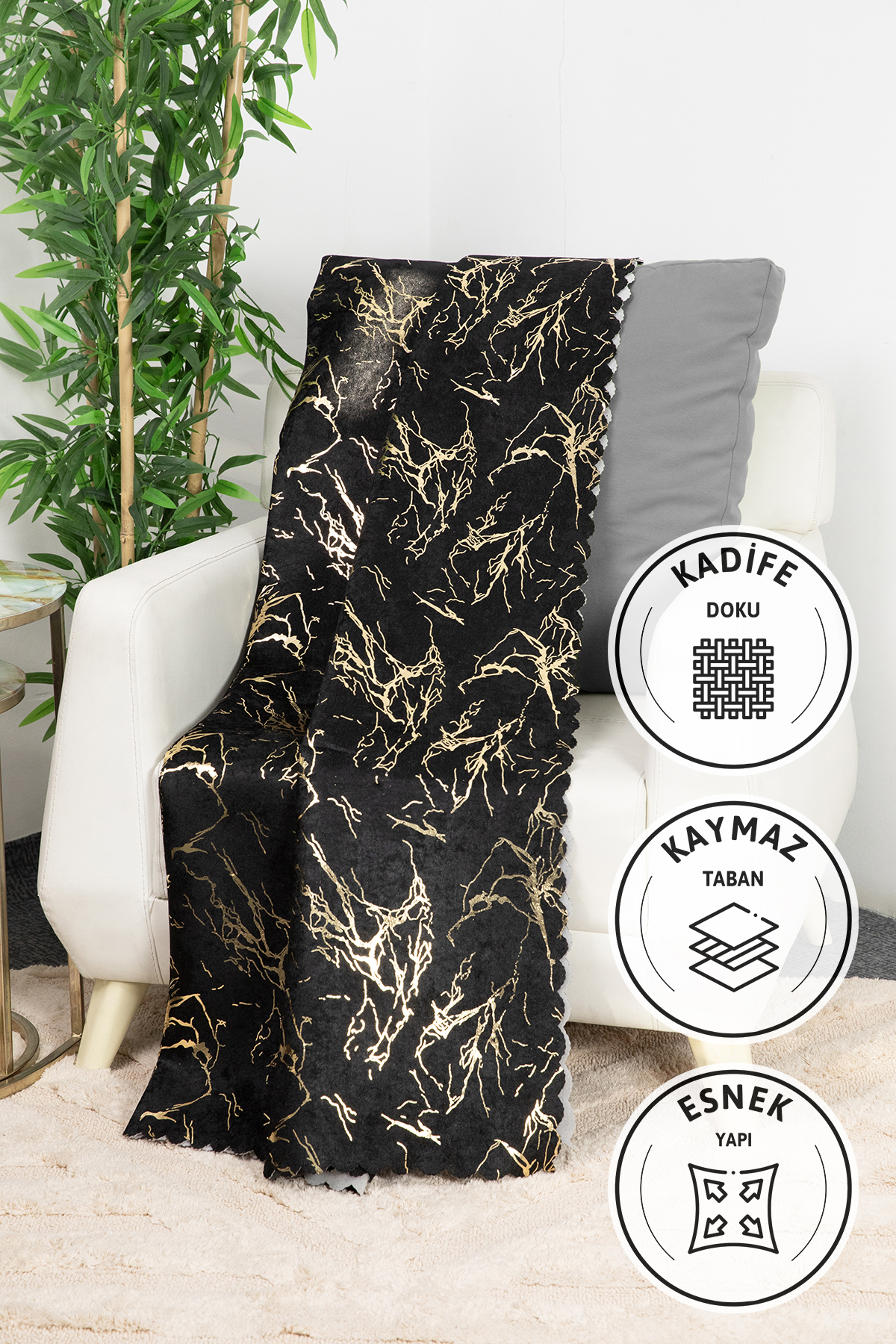 Mermer Desen Altın Varaklı Süngerli Koltuk - Çekyat Örtüsü 160x210 - Siyah Mermer Desen Altın Varaklı Süngerli Koltuk - Çekyat Örtüsü 160x210 - Siyah
