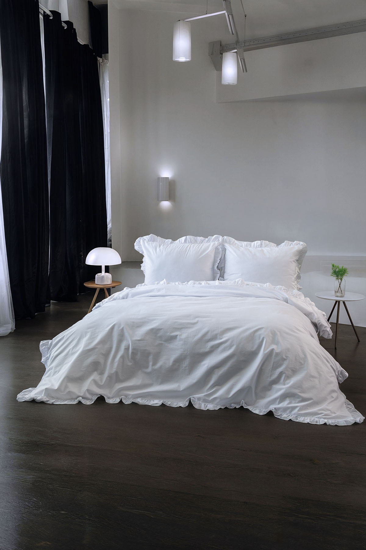 Naturis Premium %100 Pamuk Fırfırlı Çift Kişilik Nevresim Takımı- Beyaz