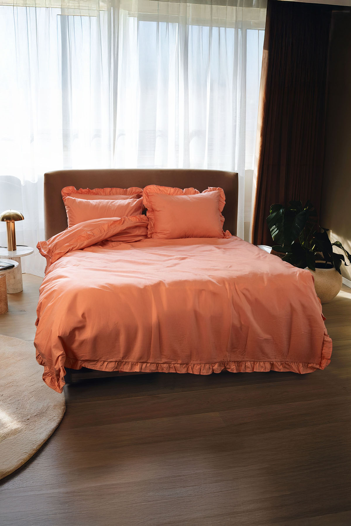 Naturis Premium %100 Pamuk Fırfırlı Çift Kişilik Nevresim Takımı- Kiremit