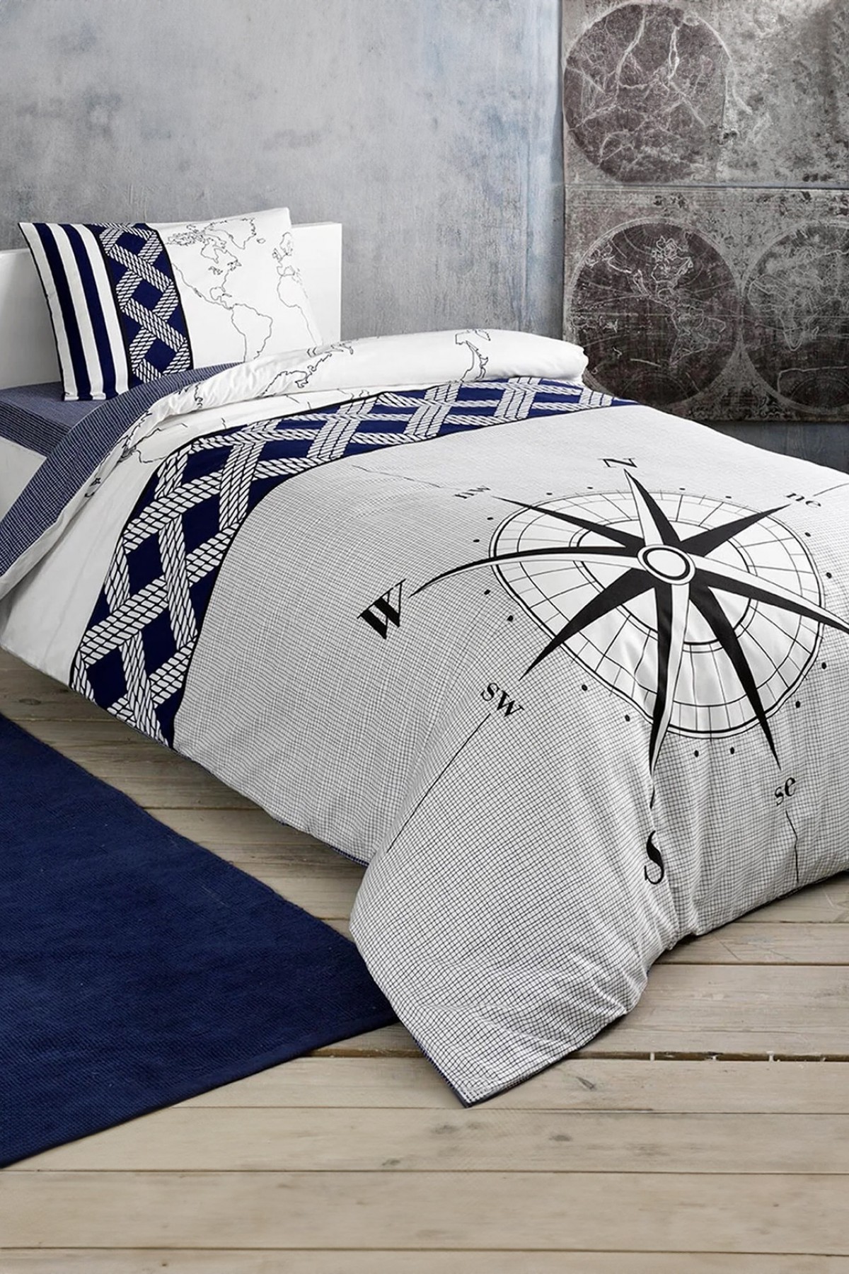 Taç Navi Genç Modası Ranforce Tek Kişilik Nevresim Takımı - Lacivert Taç Navi Genç Modası Ranforce Tek Kişilik Nevresim Takımı - Lacivert