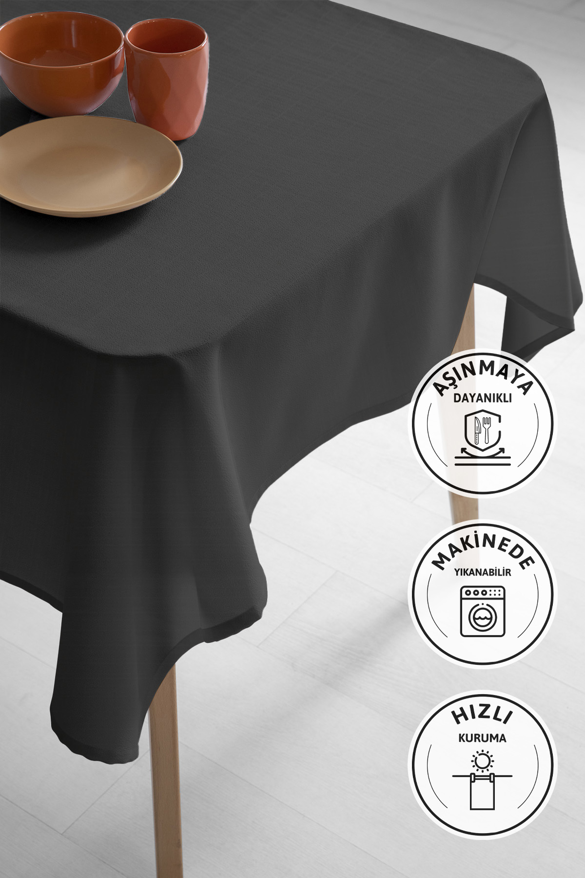 Nayra Keten Masa Örtüsü 160x220 - Antrasit Nayra Keten Masa Örtüsü 160x220 - Antrasit