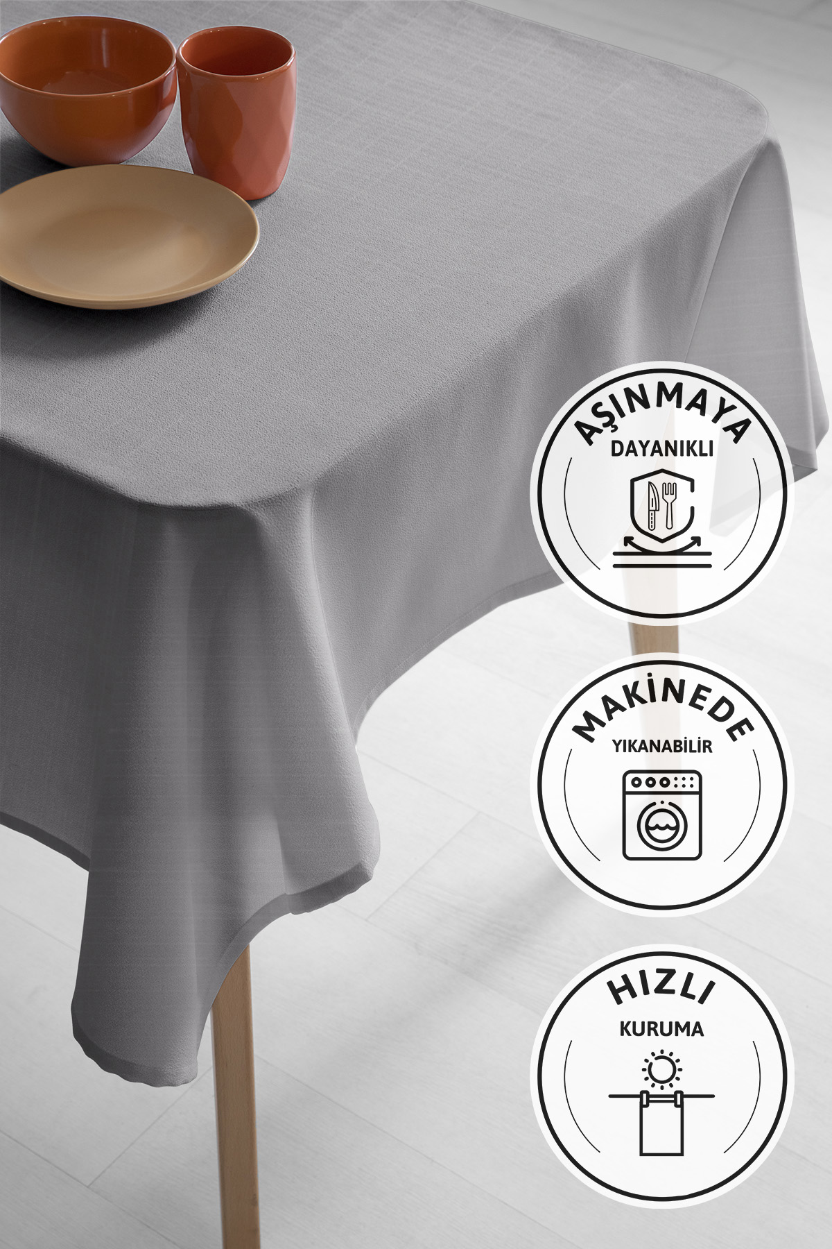 Nayra Keten Masa Örtüsü 160x220 - Gri Nayra Keten Masa Örtüsü 160x220 - Gri