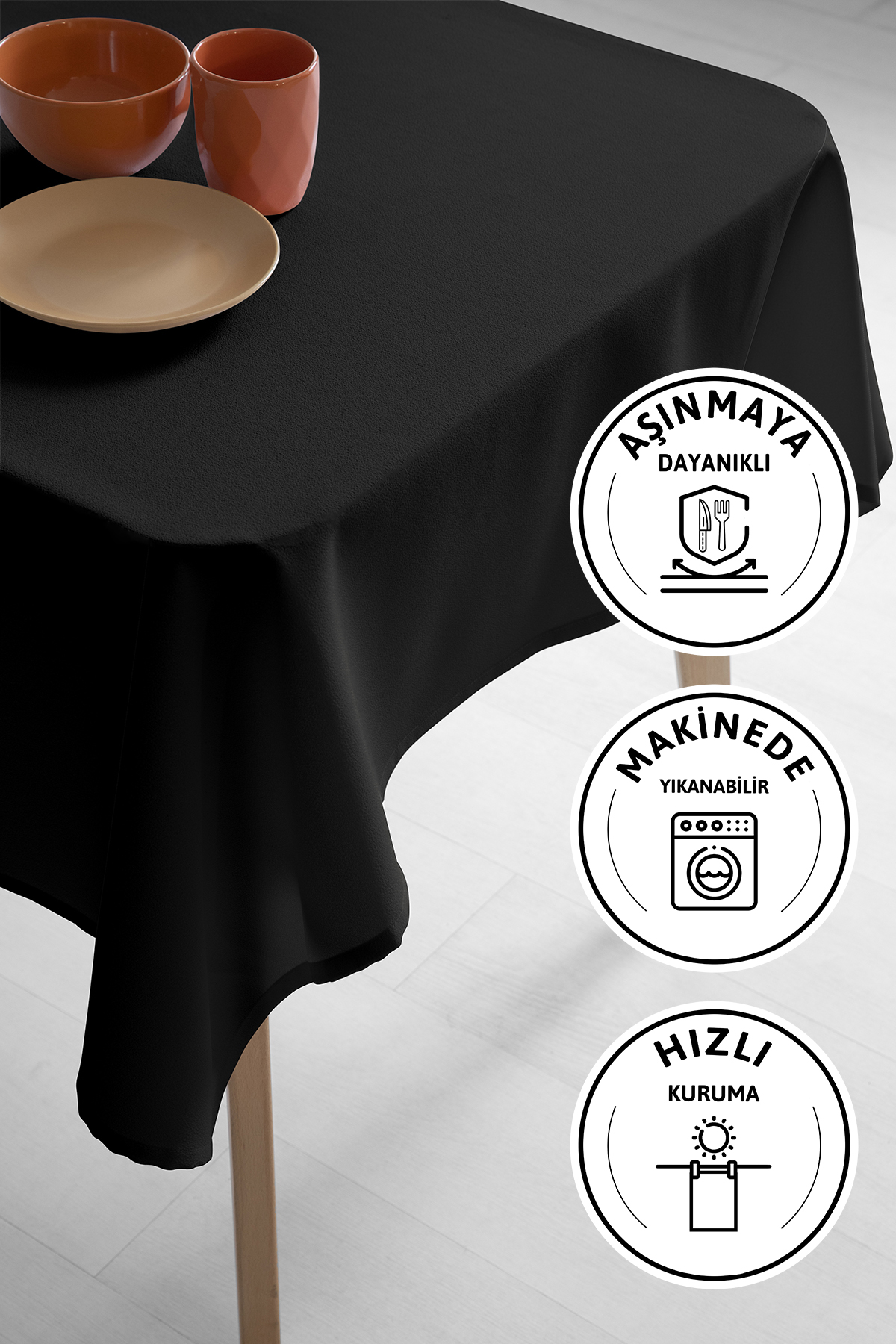 Nayra Keten Masa Örtüsü 160x220 - Siyah Nayra Keten Masa Örtüsü 160x220 - Siyah