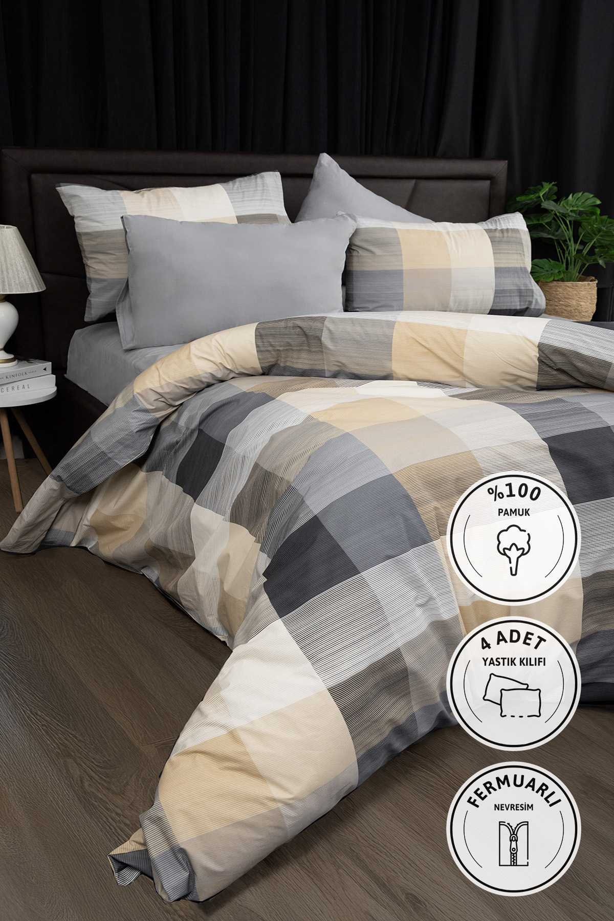 Nevora Premium %100 Pamuk Çift Kişilik Nevresim Takımı - Gri Nevora Premium %100 Pamuk Çift Kişilik Nevresim Takımı - Gri