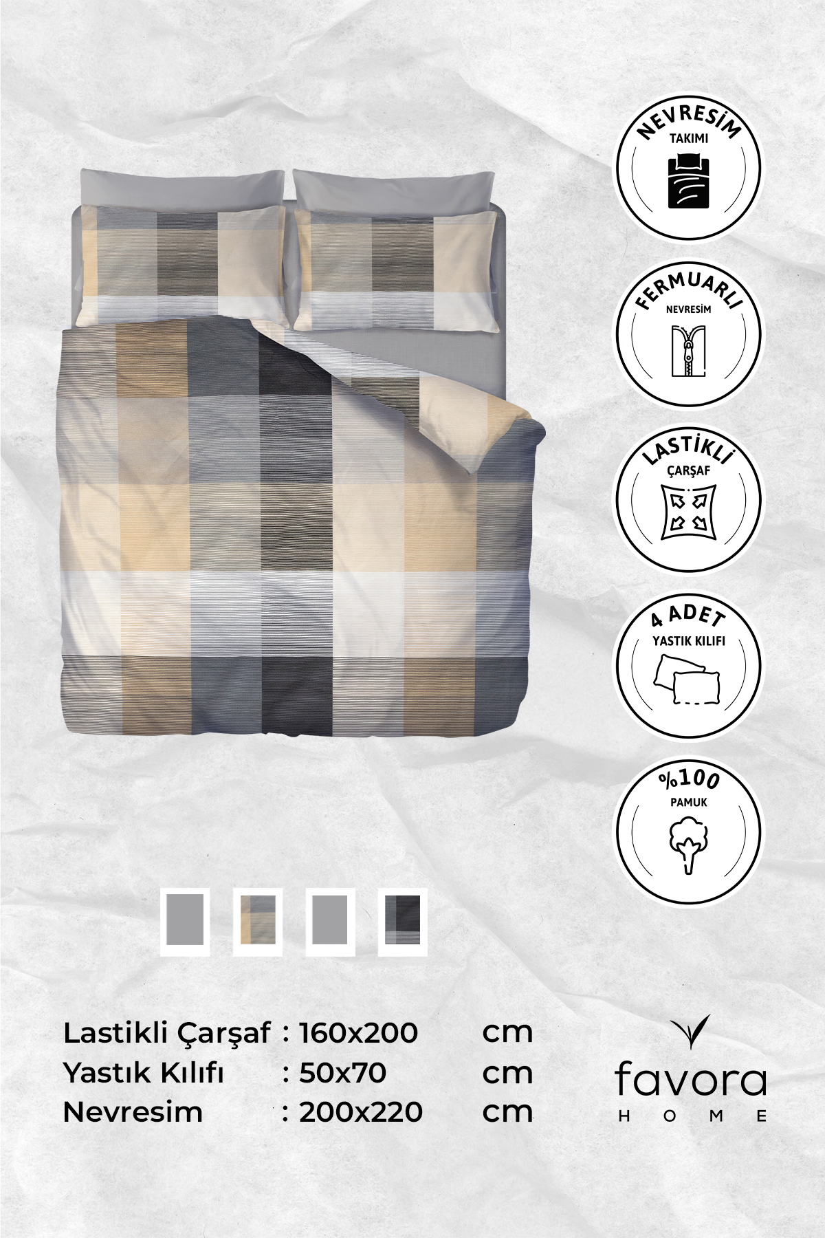 Nevora Premium %100 Pamuk Çift Kişilik Nevresim Takımı - Gri Nevora Premium %100 Pamuk Çift Kişilik Nevresim Takımı - Gri