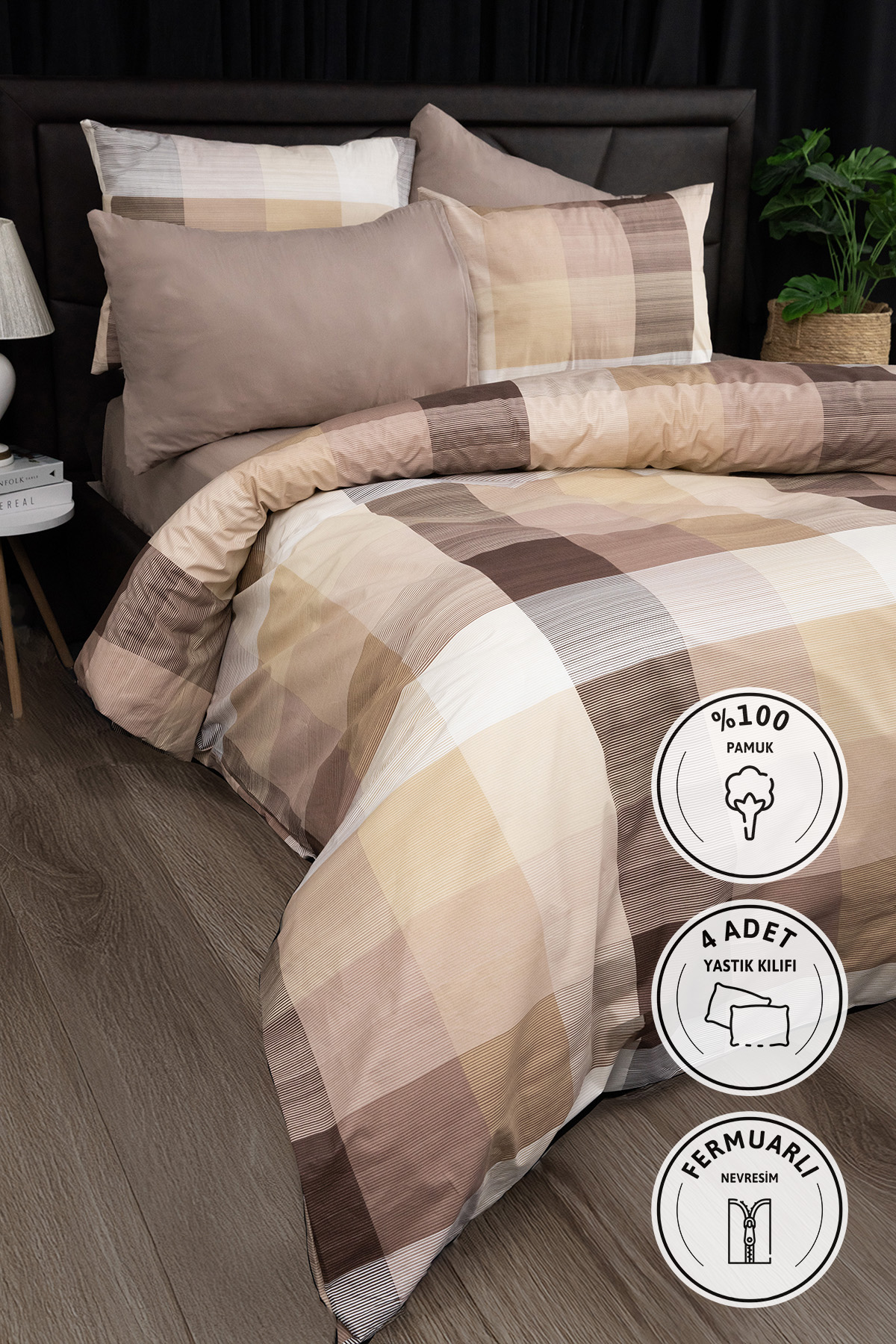 Nevora Premium Çift Kişilik Nevresim Takımı-Kahve Nevora Premium Çift Kişilik Nevresim Takımı-Kahve