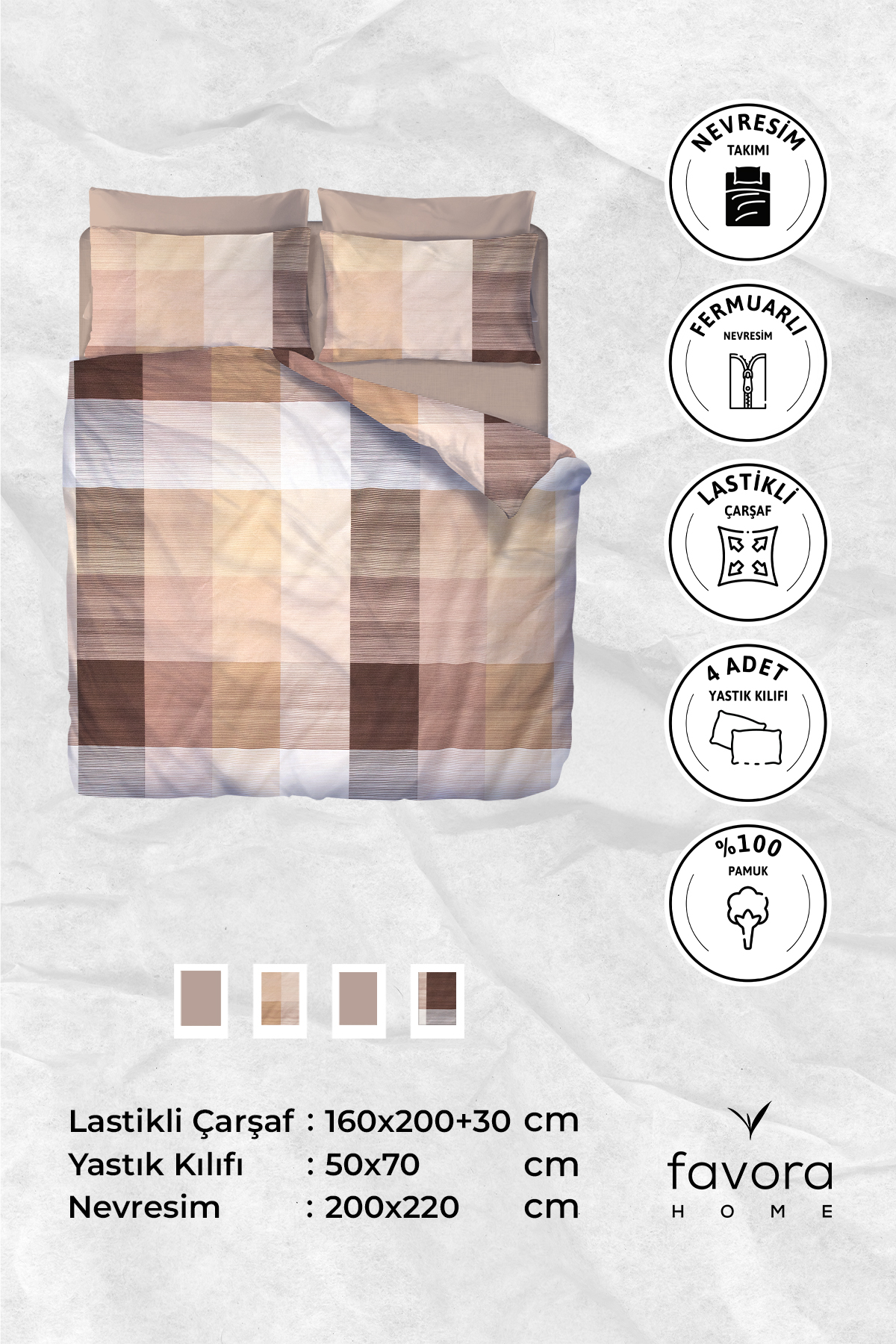 Nevora Premium Çift Kişilik Nevresim Takımı-Kahve Nevora Premium Çift Kişilik Nevresim Takımı-Kahve