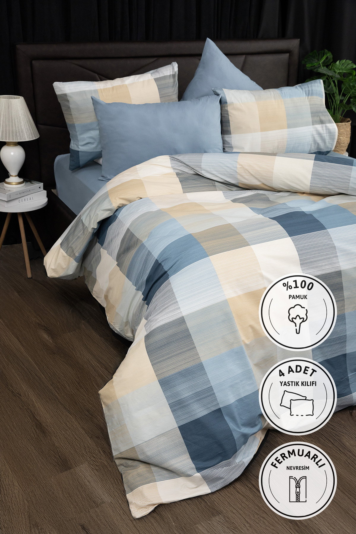Nevora Premium %100 Pamuk Çift Kişilik Nevresim Takımı - Mavi