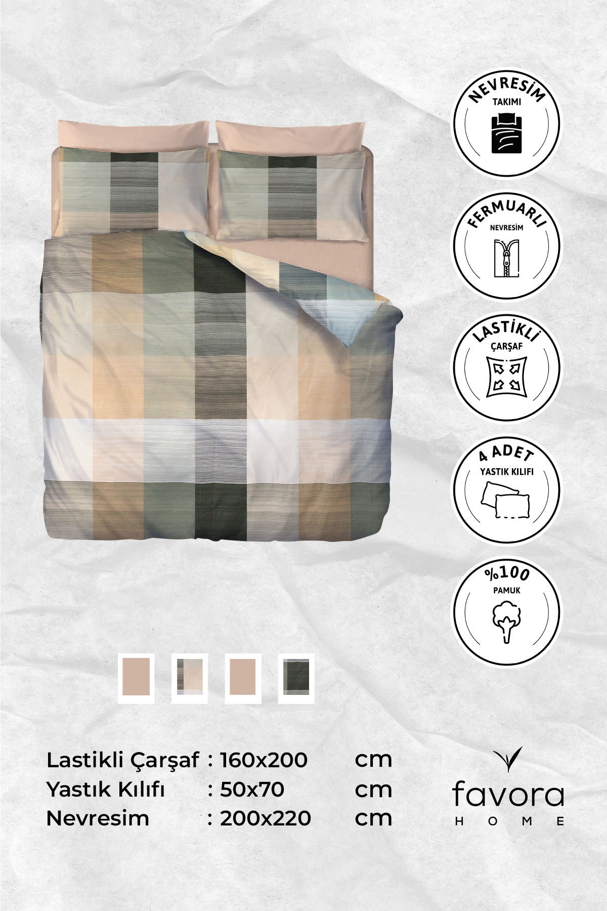 Nevora Premium %100 Pamuk Çift Kişilik Nevresim Takımı - Yeşil Nevora Premium %100 Pamuk Çift Kişilik Nevresim Takımı - Yeşil