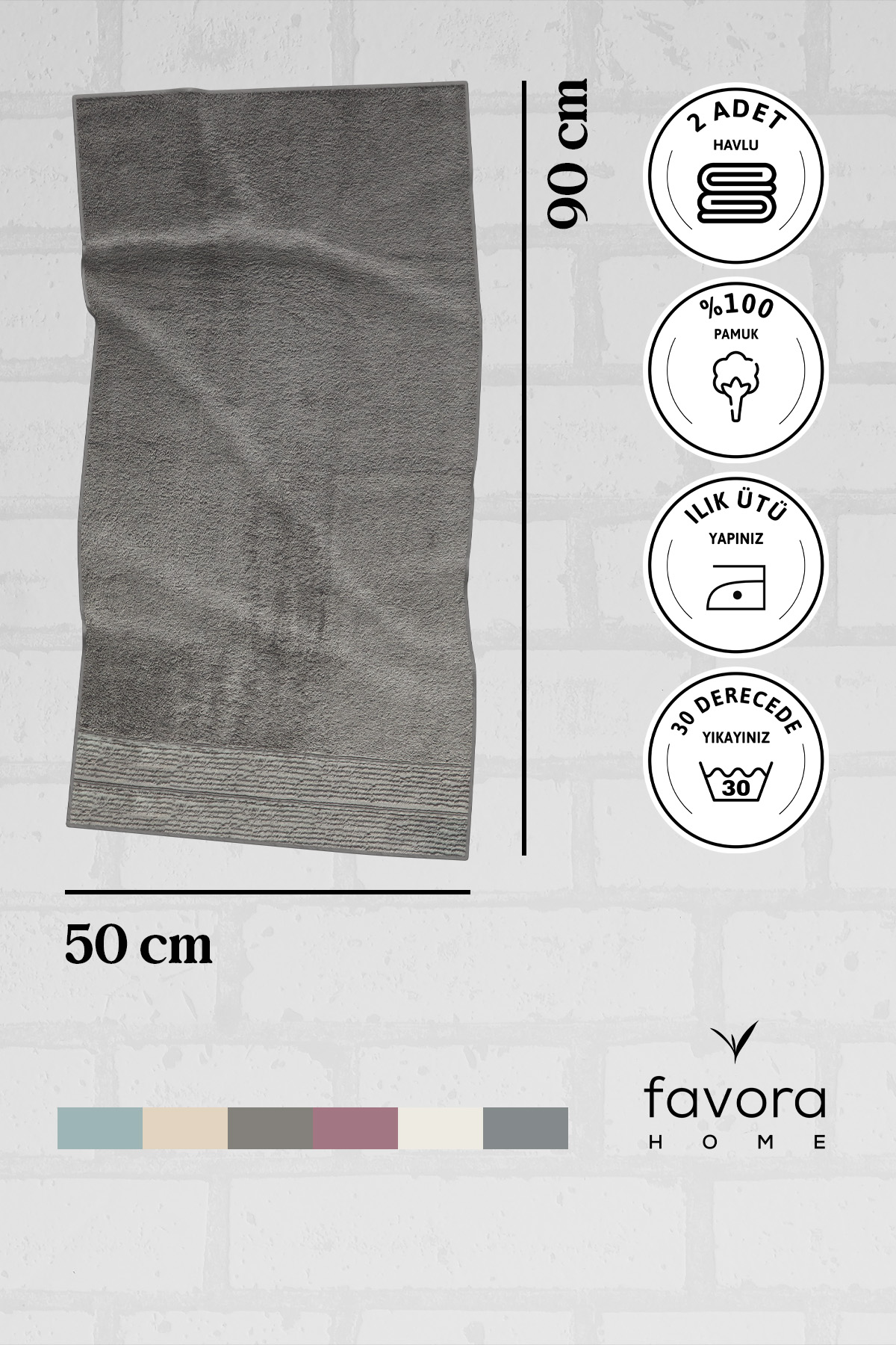 NewNoa 2'li Yüz Havlusu 50x90 - Koyu Gri