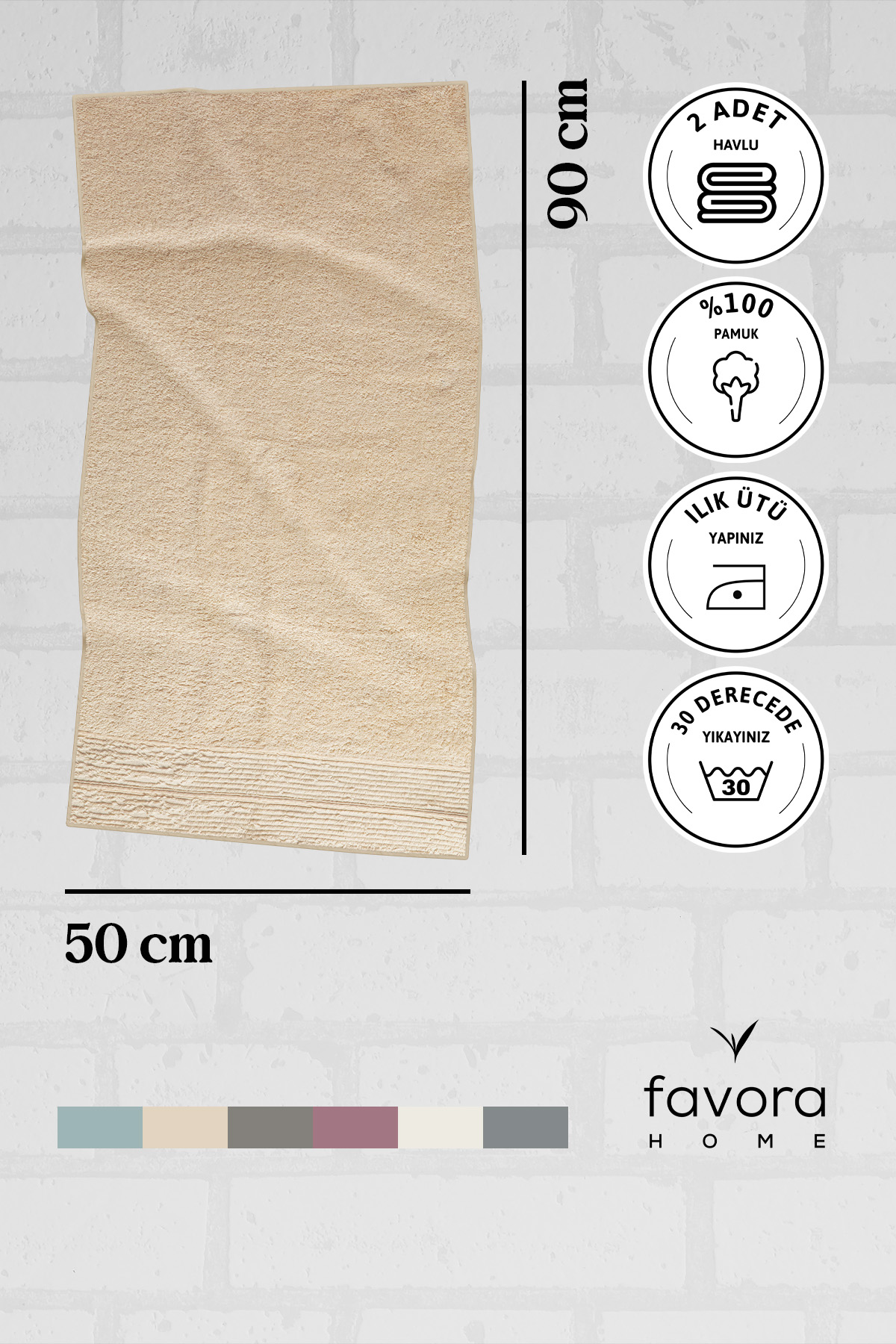 NewNoa 2'li Yüz Havlusu 50x90 - Vizon