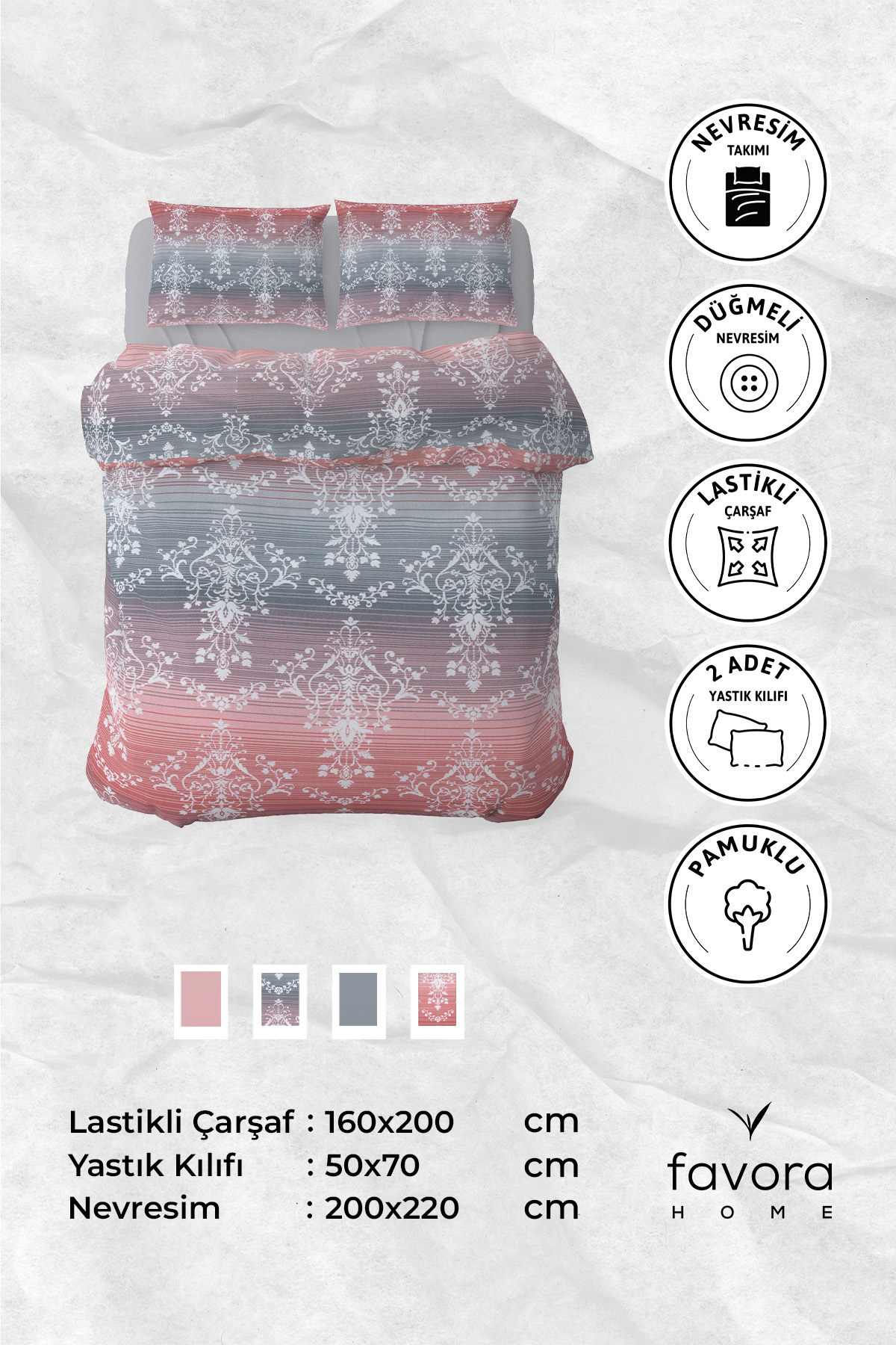 Nova Lastikli Çarşaflı Çift Kişilik Nevresim Takımı - Pembe Nova Lastikli Çarşaflı Çift Kişilik Nevresim Takımı - Pembe