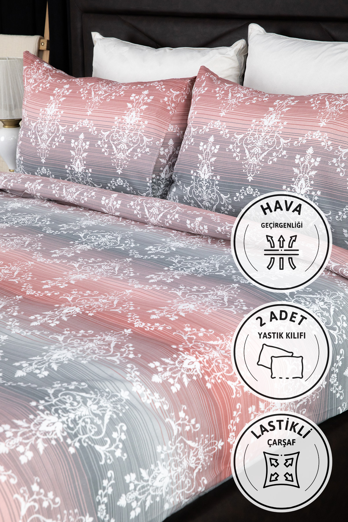 Nova Lastikli Çarşaflı Çift Kişilik Nevresim Takımı - Pembe Nova Lastikli Çarşaflı Çift Kişilik Nevresim Takımı - Pembe