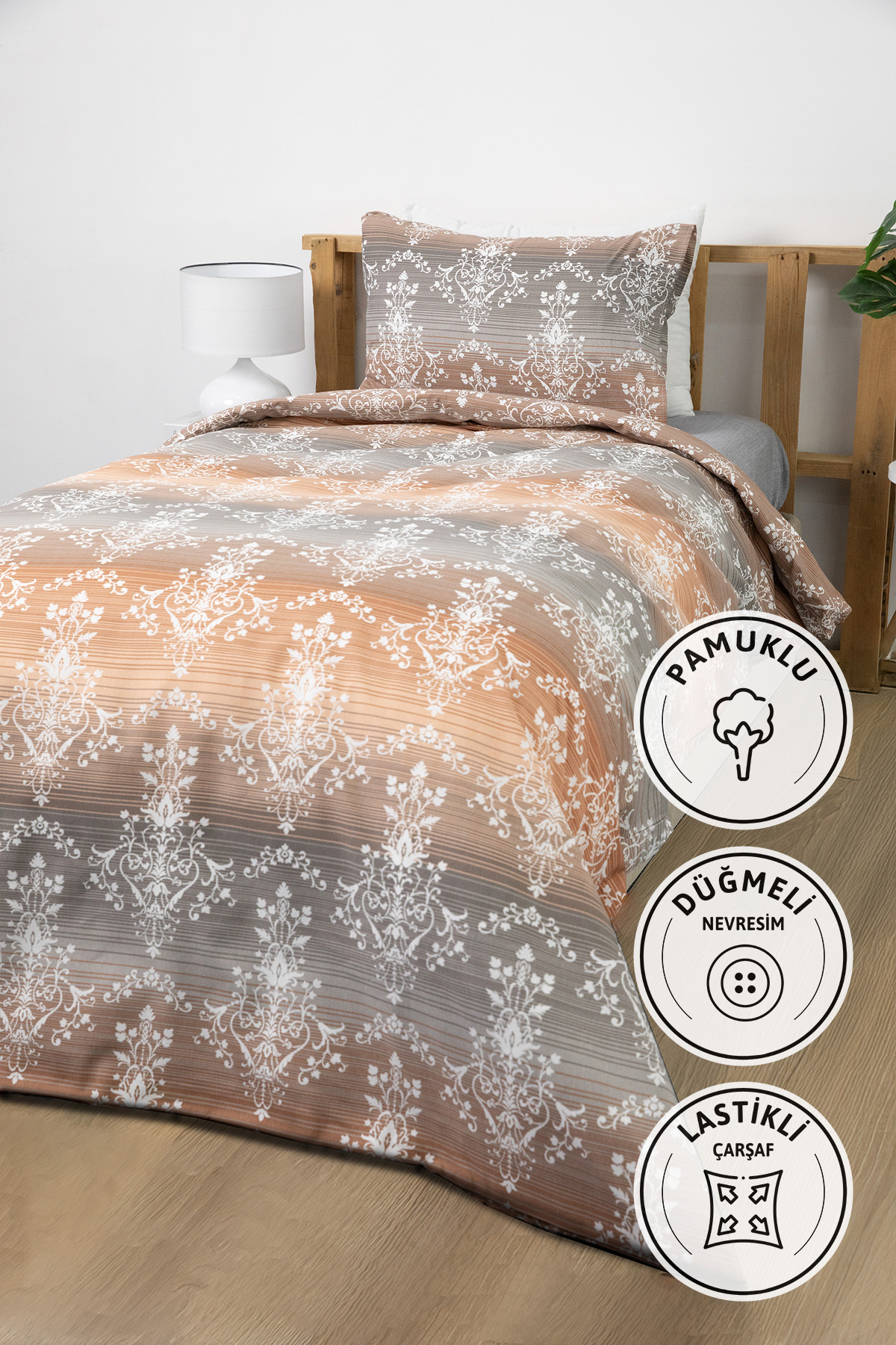 Nova Lastikli Çarşaflı Tek Kişilik Nevresim Takımı - Kiremit Nova Lastikli Çarşaflı Tek Kişilik Nevresim Takımı - Kiremit