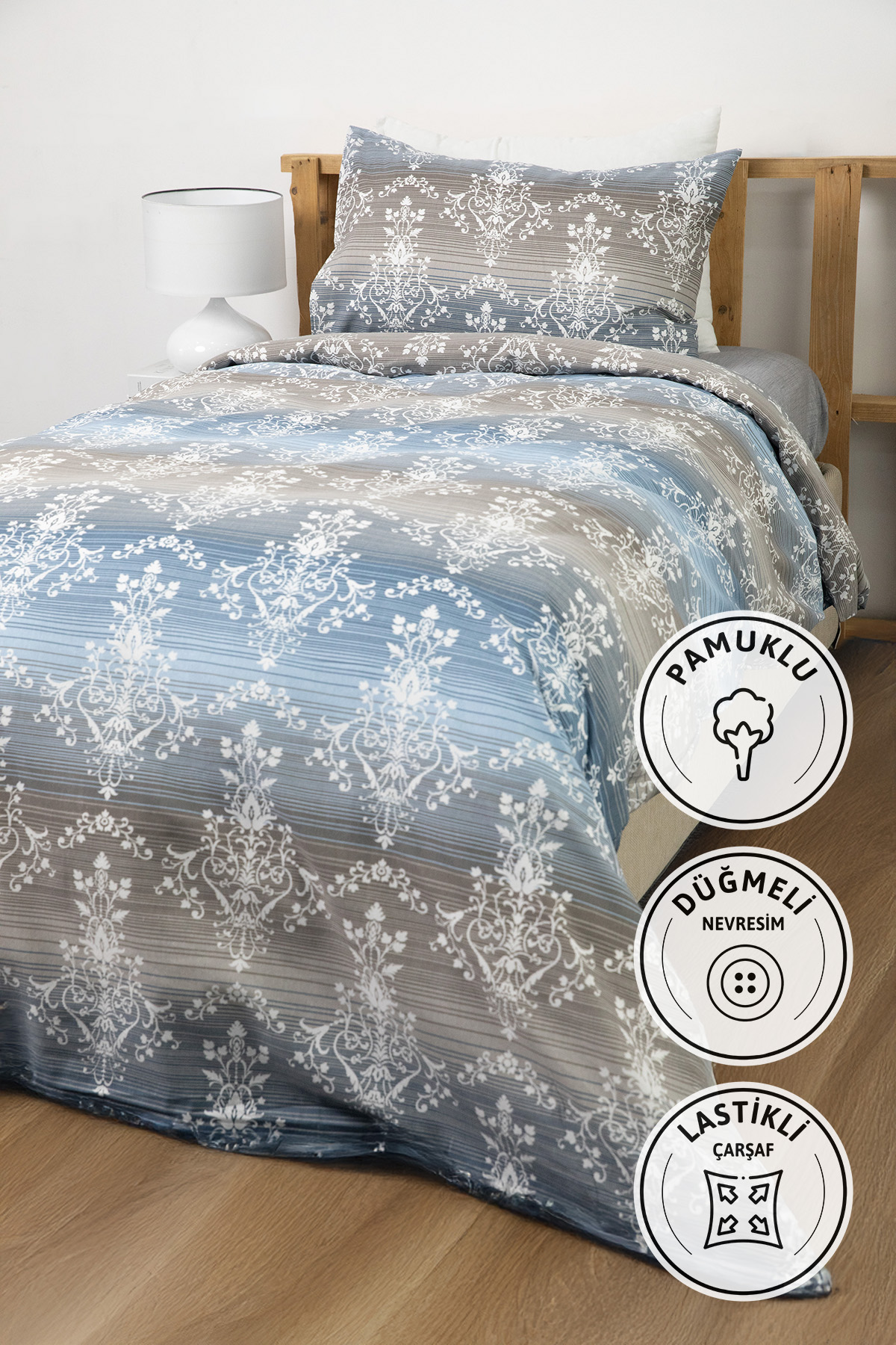 Nova Lastikli Çarşaflı Tek Kişilik Nevresim Takımı - Mavi Nova Lastikli Çarşaflı Tek Kişilik Nevresim Takımı - Mavi