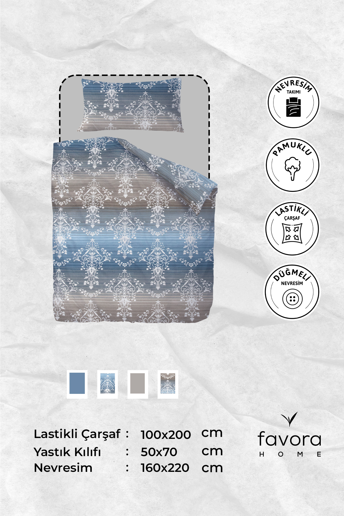 Nova Lastikli Çarşaflı Tek Kişilik Nevresim Takımı - Mavi Nova Lastikli Çarşaflı Tek Kişilik Nevresim Takımı - Mavi