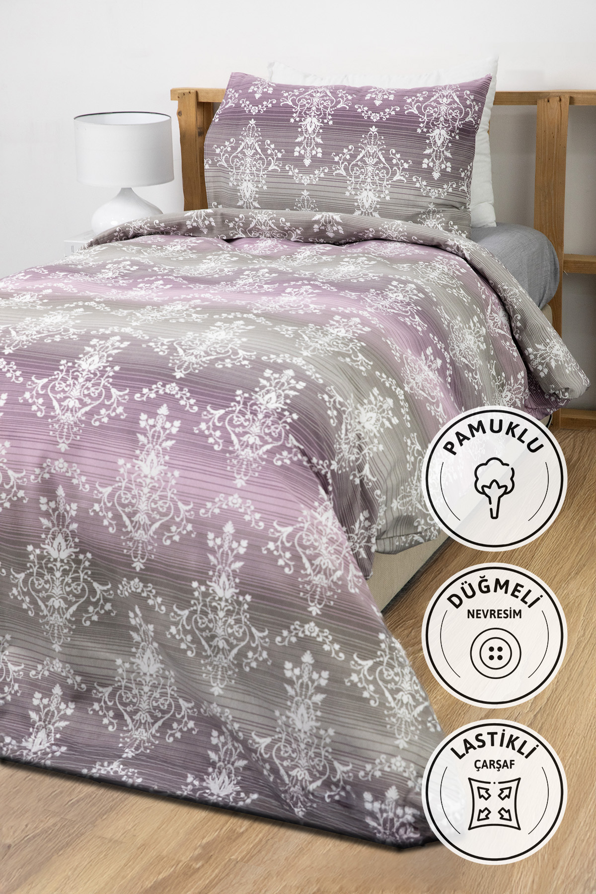 Nova Lastikli Çarşaflı Tek Kişilik Nevresim Takımı - Mor Nova Lastikli Çarşaflı Tek Kişilik Nevresim Takımı - Mor